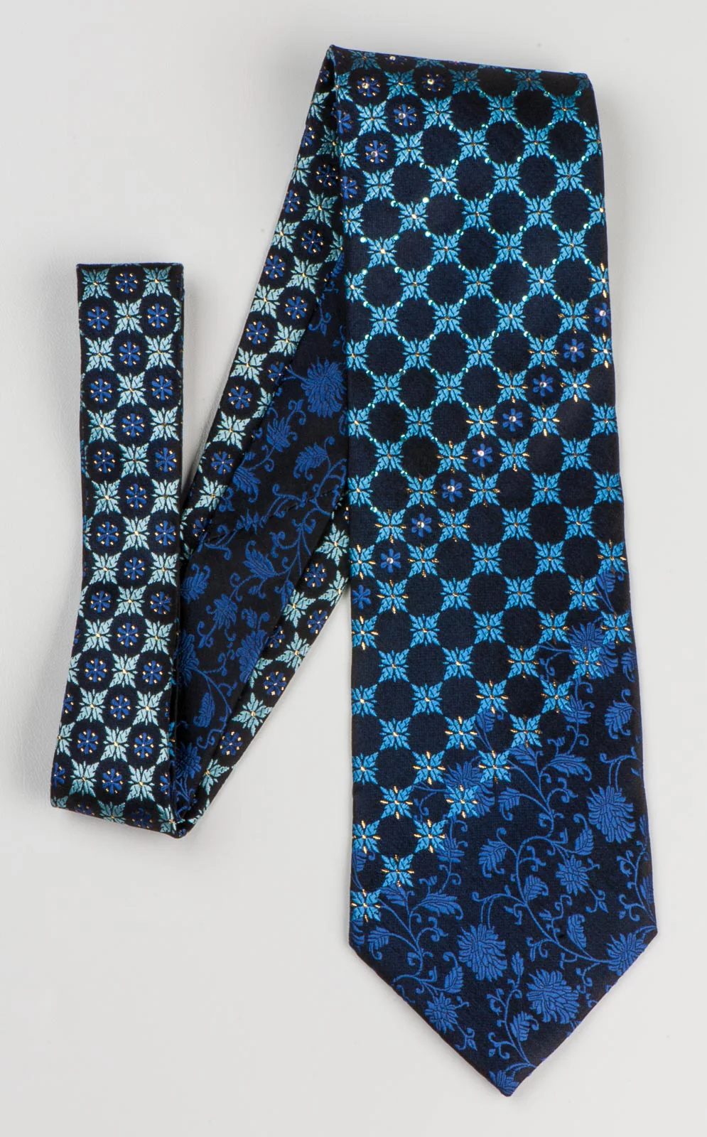 Pierre Balmain Neck Tie Floral Design On Dark Blue Silk With Rhinestones - Image 5