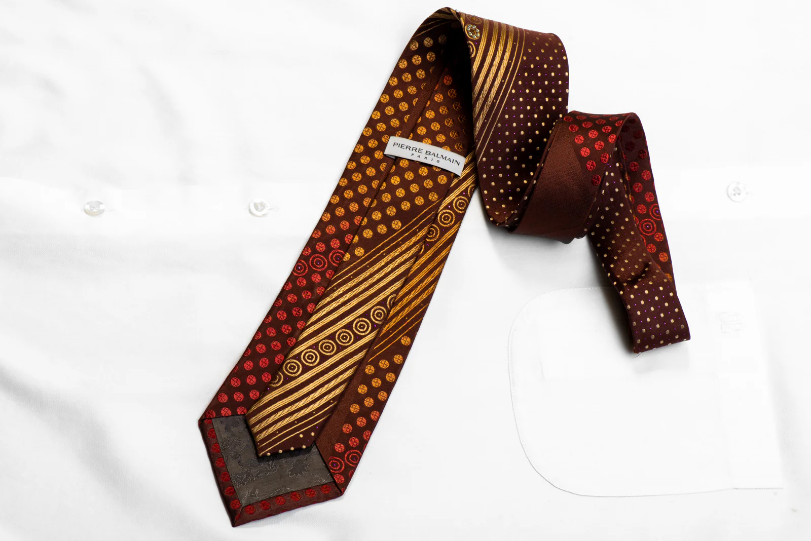 Pierre Balmain Rhinestone Necktie Gold Striped On Brown - Image 4