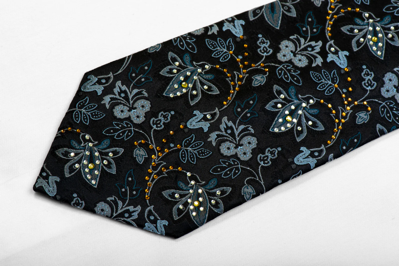 Pierre Balmain Rhinestone Silk Tie Silver Anthemion On Black - Image 4