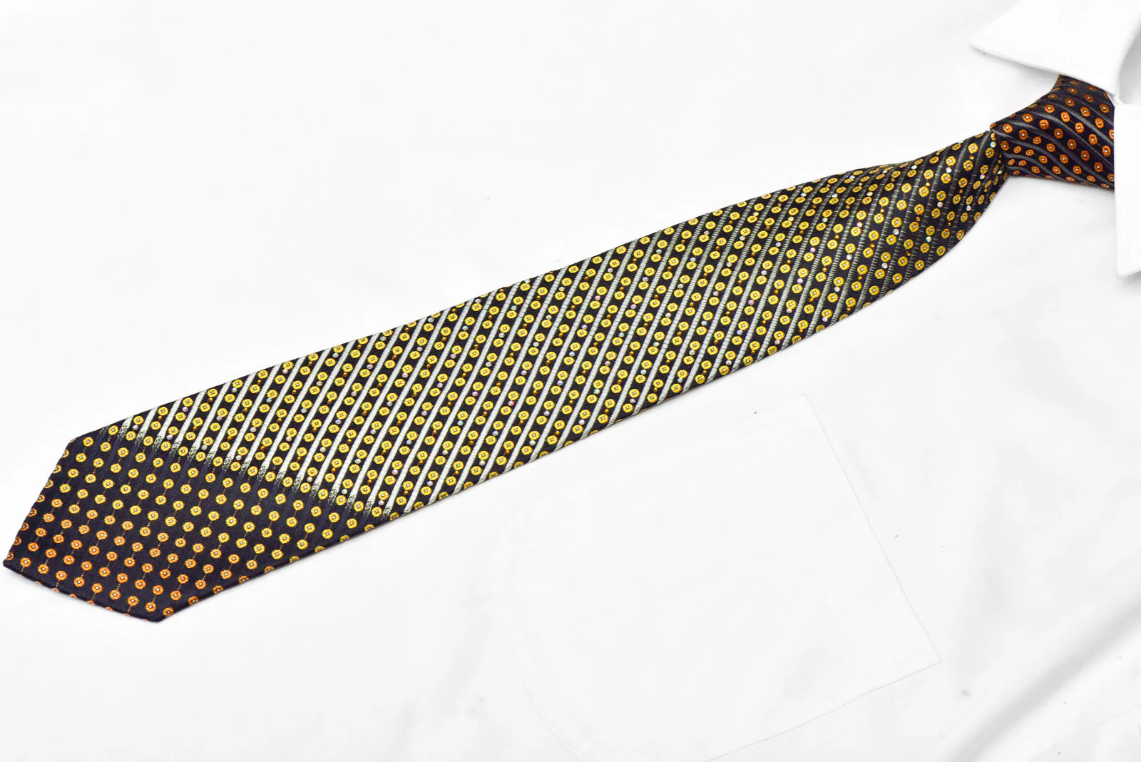Gold Geometric Silver Striped On Black Rhinestone Tie With Sparkles - Image 2