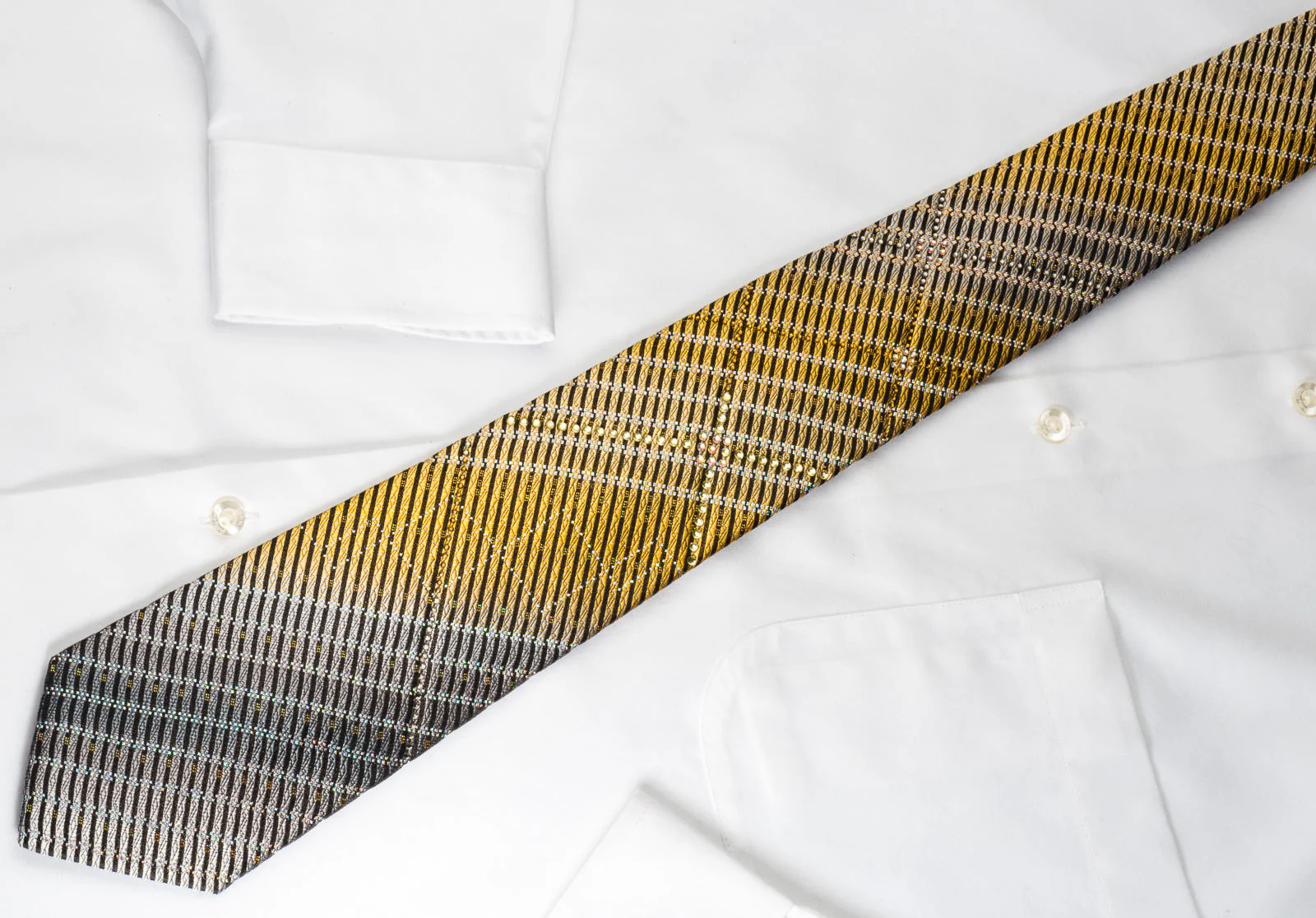 Pierre Cardin Bling Necktie Gold Black Striped Sparkling With Rhinestones - Image 5