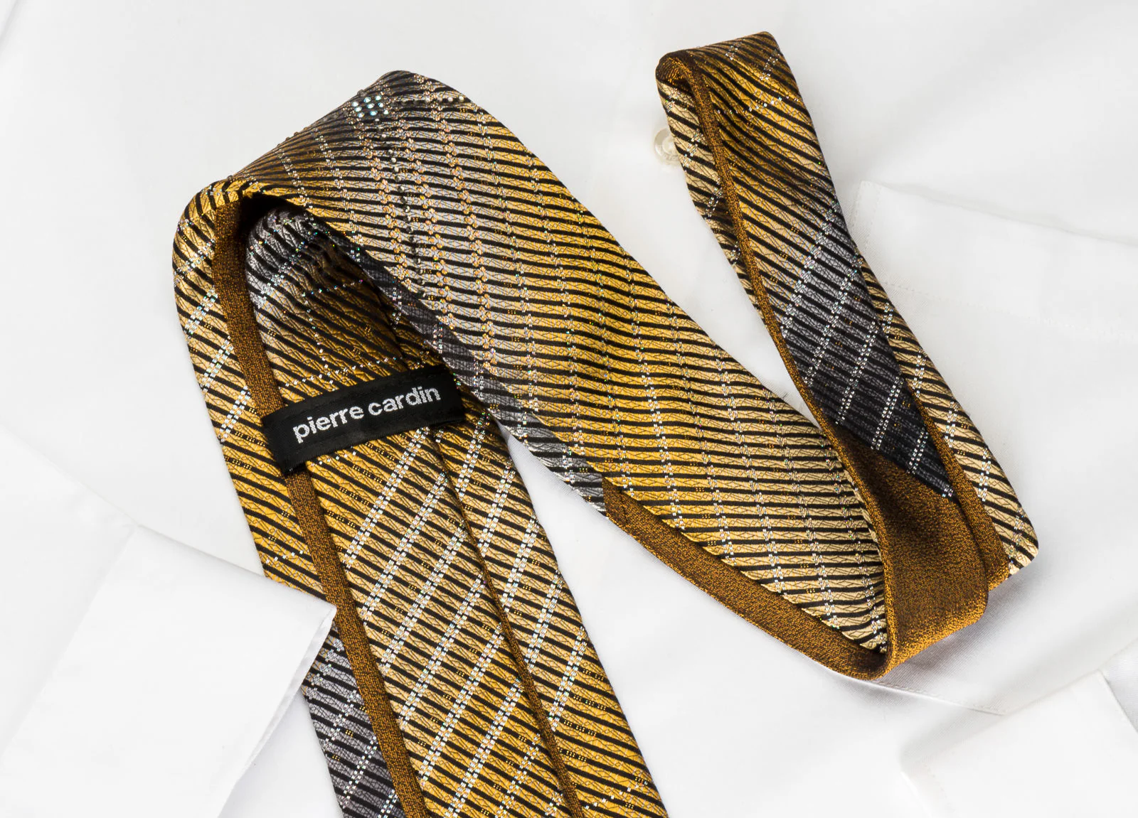 Pierre Cardin Bling Necktie Gold Black Striped Sparkling With Rhinestones - Image 6