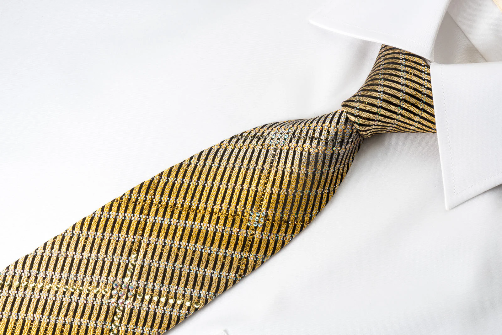 Pierre Cardin Bling Necktie Gold Black Striped Sparkling With Rhinestones - Image 8