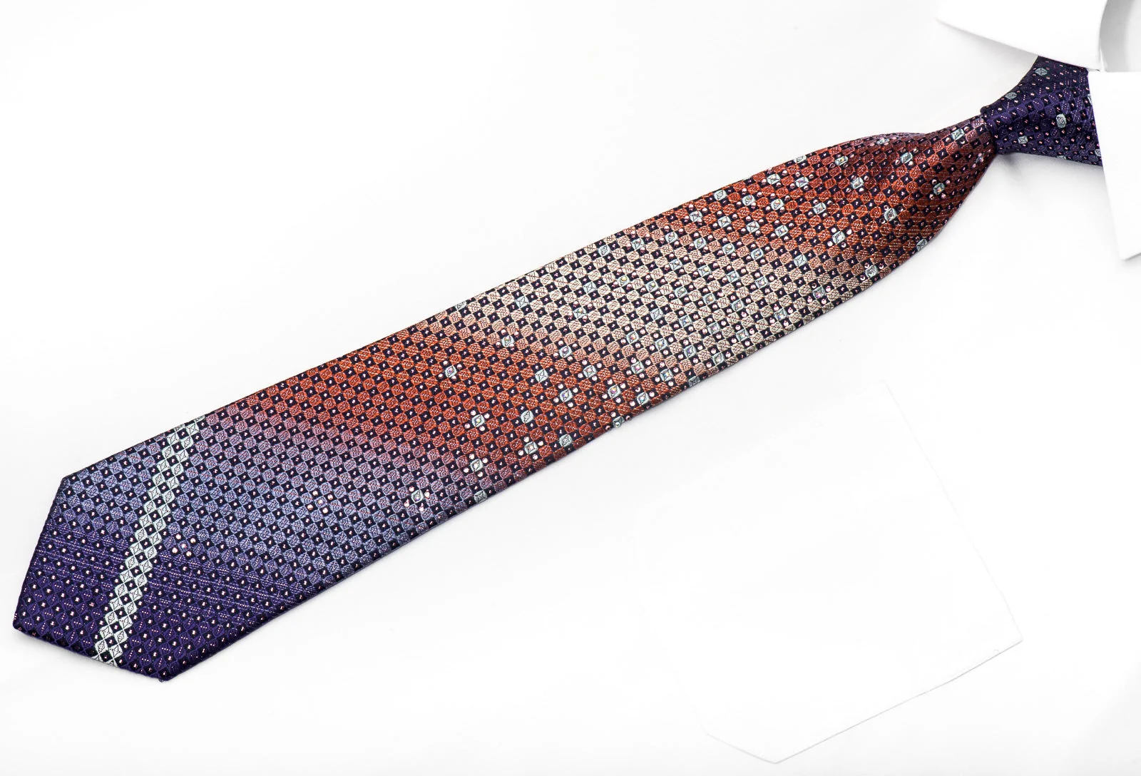 Pierre Cardin Men's Crystal Necktie Purple Orange Checkered With Sparkles - Image 3