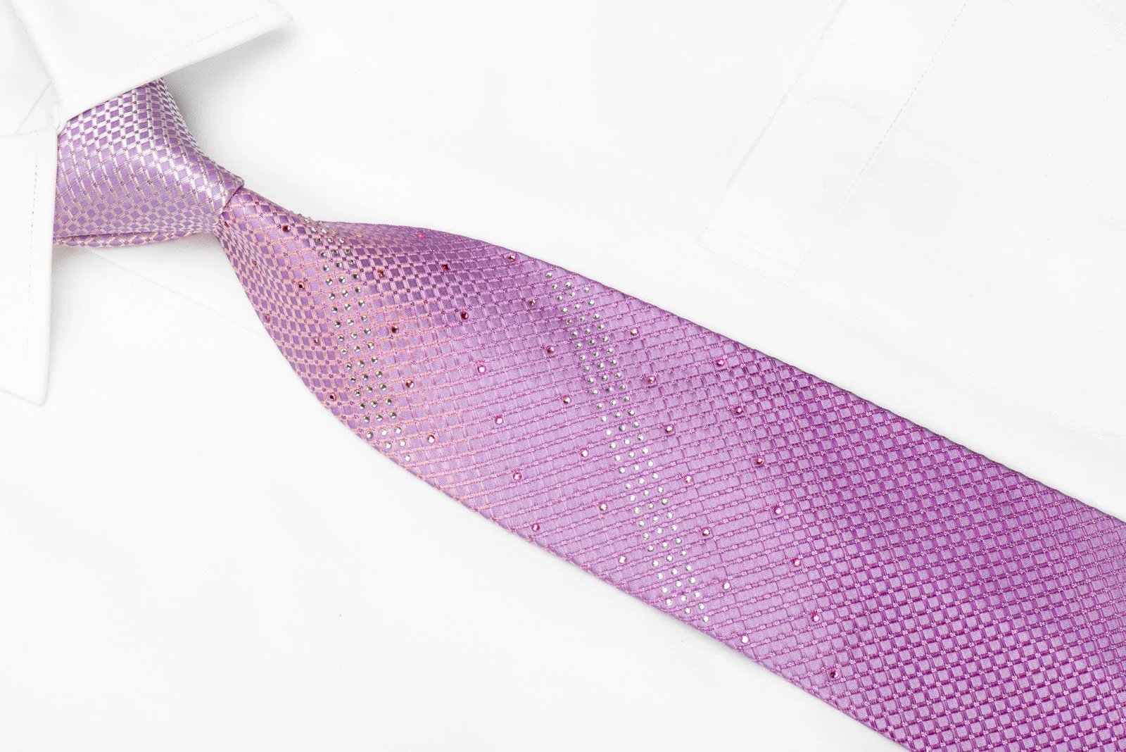 Pierre Cardin Men's Crystal Silk Necktie Trellis On Mauve Pink With Purple Sparkles - Image 3