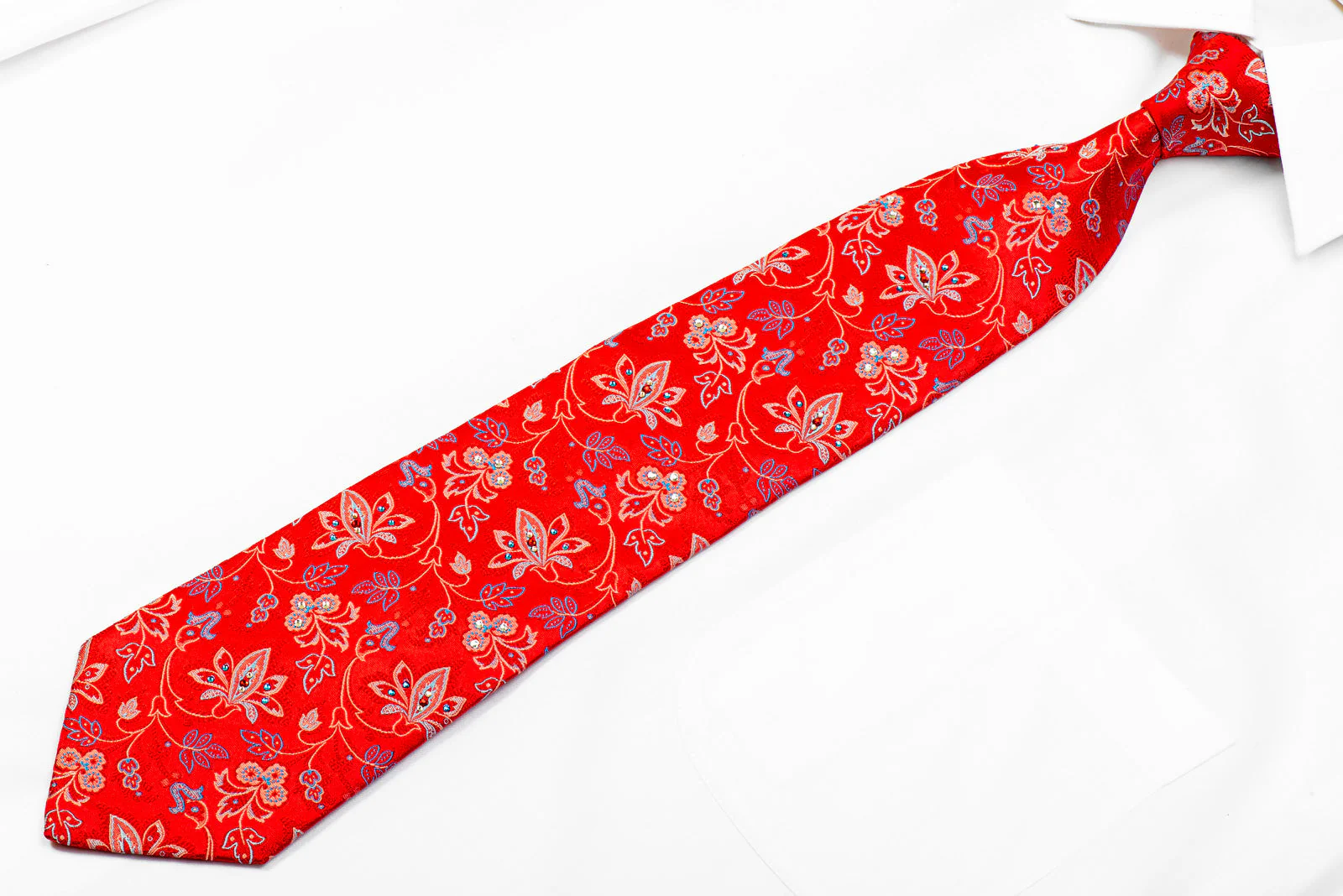 Rhinestone Necktie Floral Anthemion On Red - Image 3