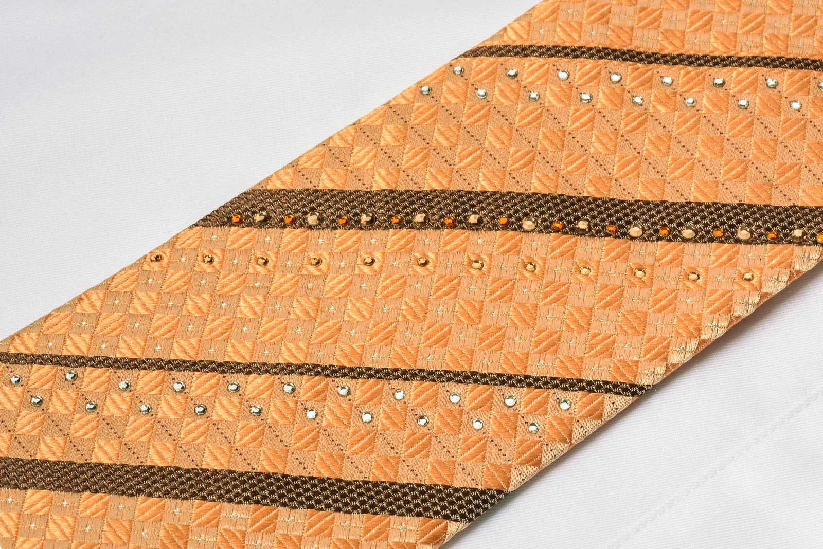 Pierre Cardin Men's Rhinestone Tie Striped On Peach With Silver Sparkles - Image 2
