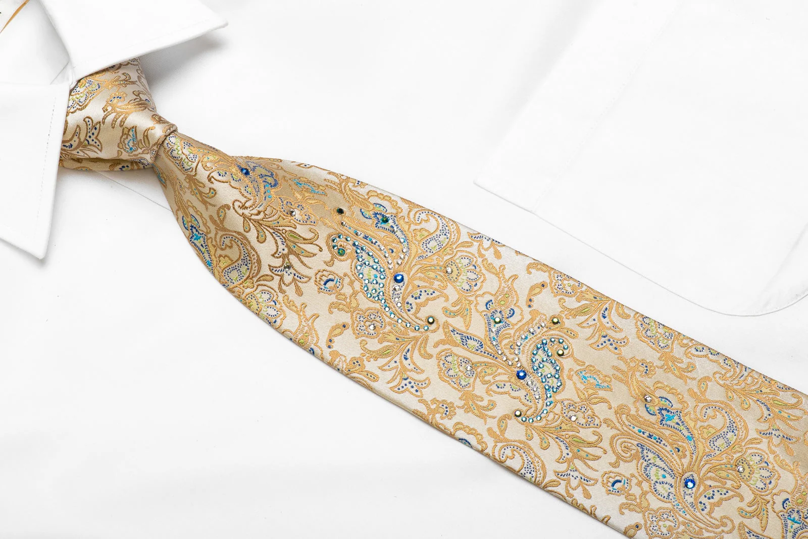 Pierre Cardin Men's Silk Crystal Necktie Acanthus On Golden Cream - Image 2