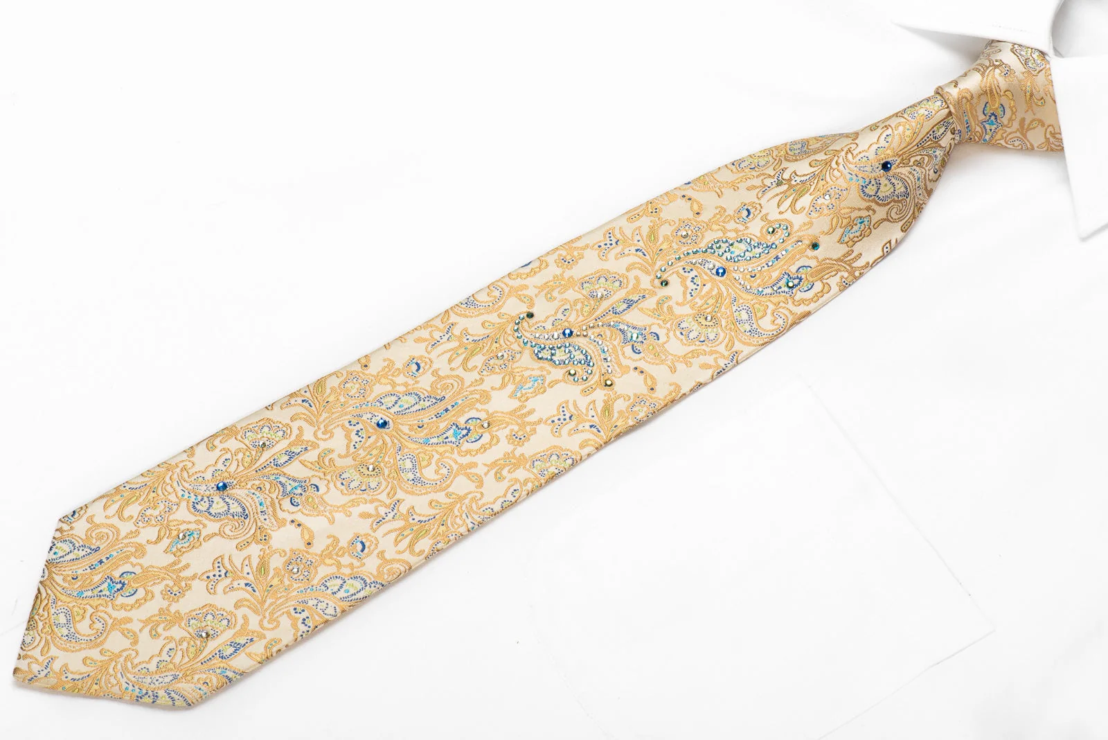 Pierre Cardin Men's Silk Crystal Necktie Acanthus On Golden Cream - Image 4