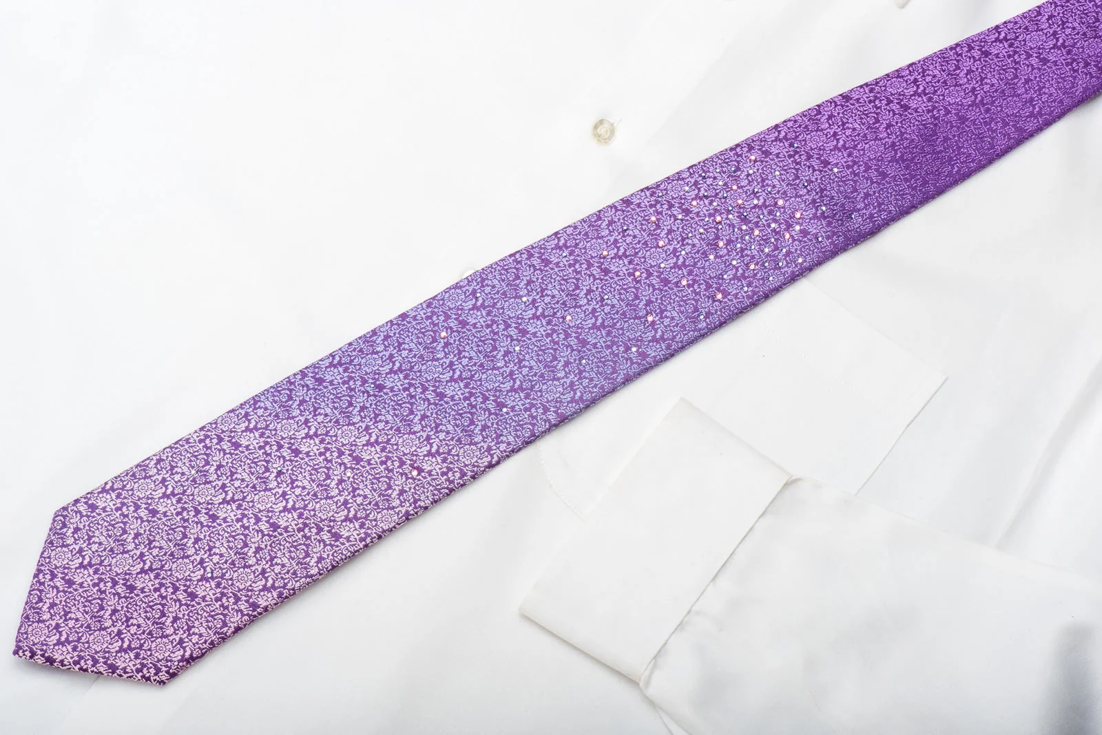 Pierre Cardin Men's Silk Necktie Floral On Purple Sparkling With Rhinestones - Image 6