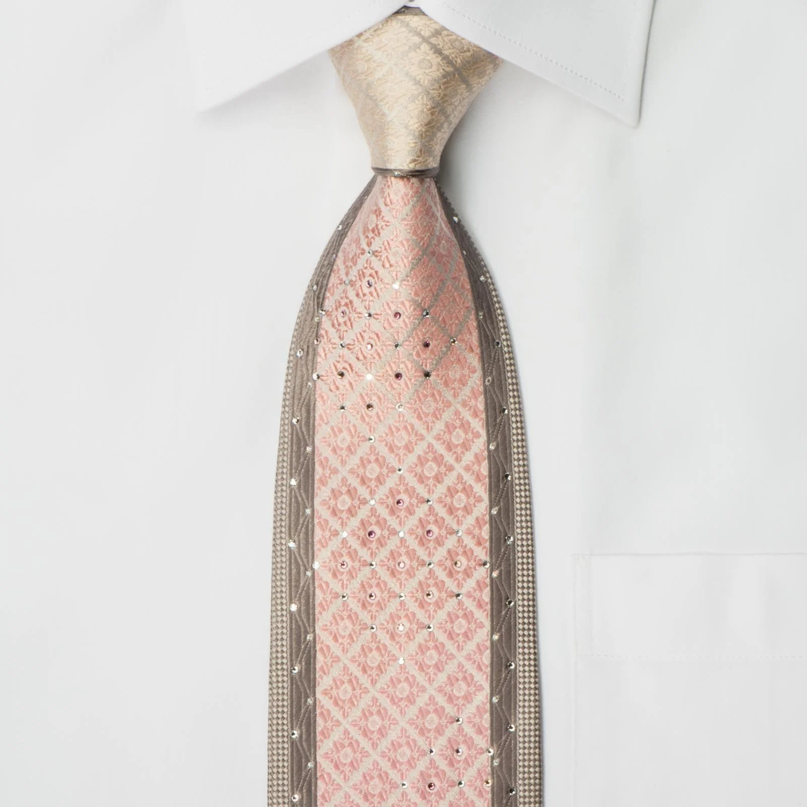 Pierre Cardin Men's Silk Tie Pink Cartouche On Silver With Rhinestones - Image 4