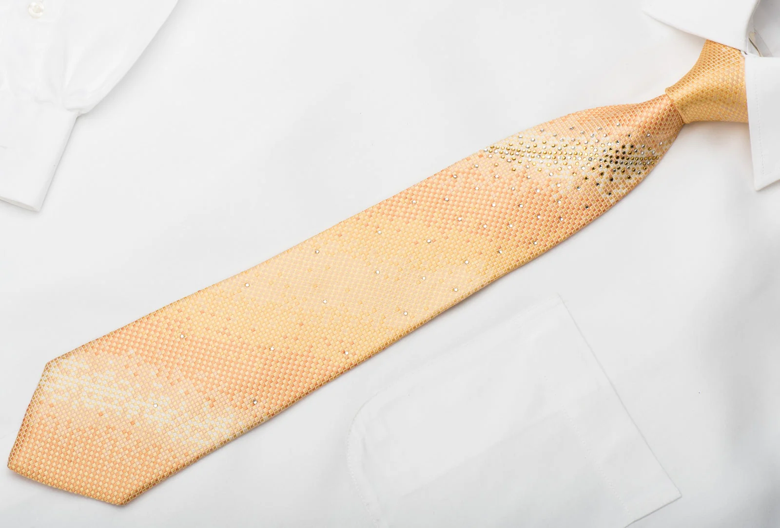 Pierre Cardin Men's Silk Tie Yellow Orange Micro Checkered Sparkling With Rhinestones - Image 4