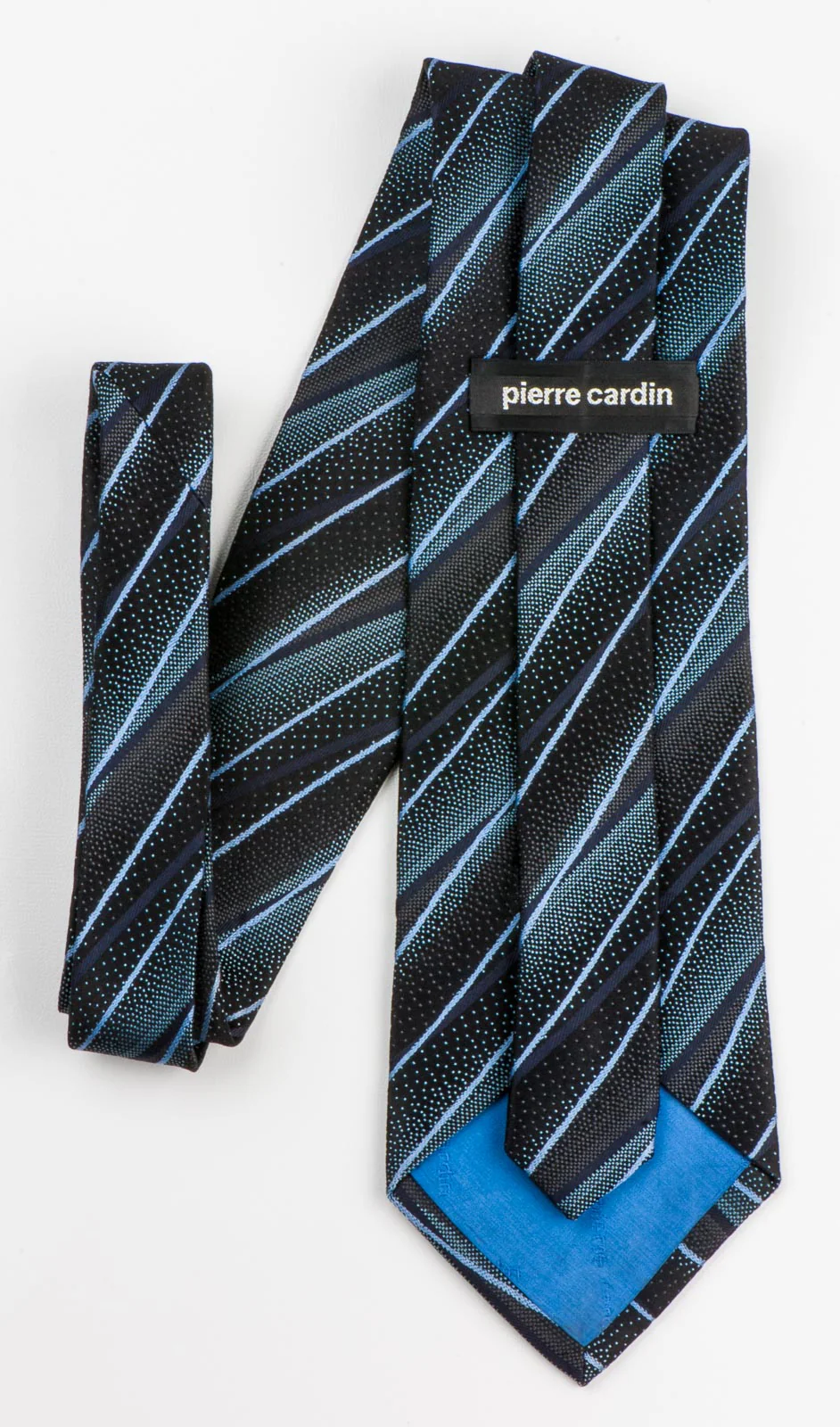 Pierre Cardin Men's Woven Silk Tie Blue Stripes On Black - Image 5