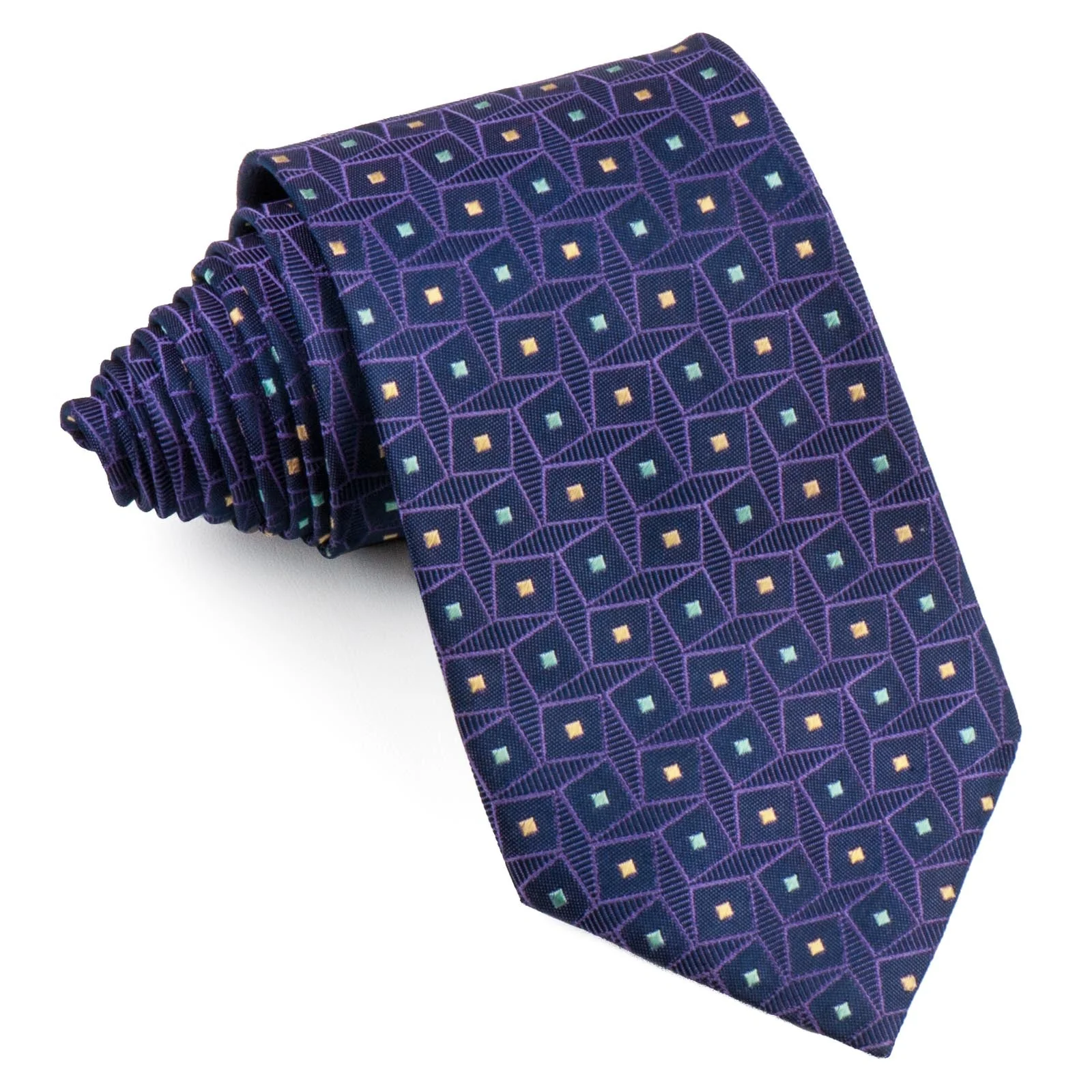 Pierre Cardin Men's Woven Silk Tie Purple Geometric Design On Blue