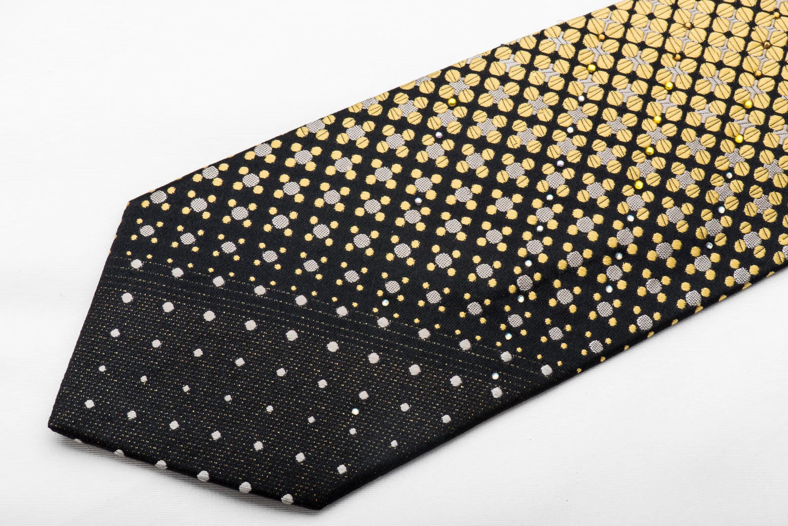 Gold Silver Geometric On Black Rhinestone Tie With Gold Sparkles - Image 3