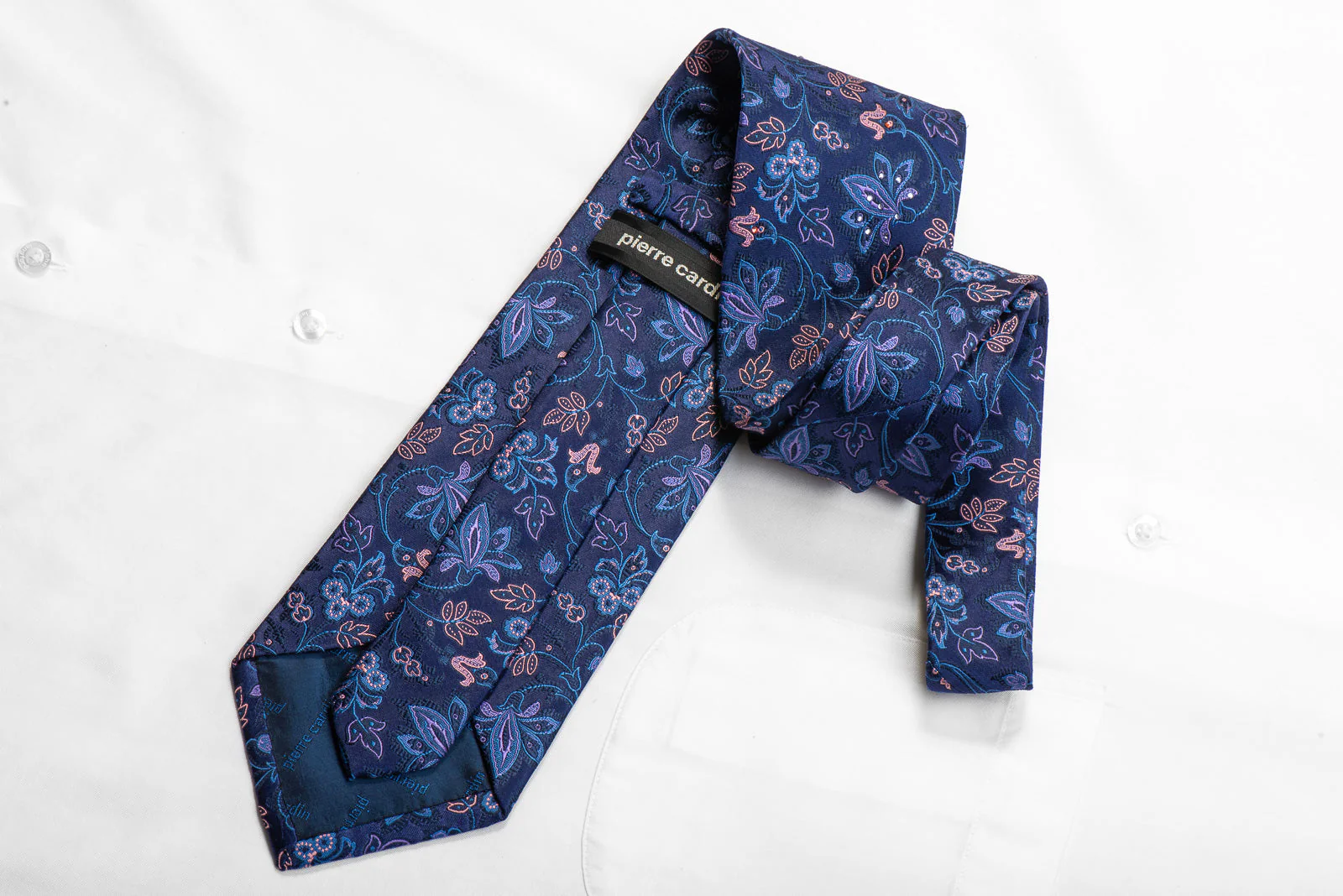 Pierre Cardin Rhinestone Necktie Anthemion Floral On Blue Silk - Image 4