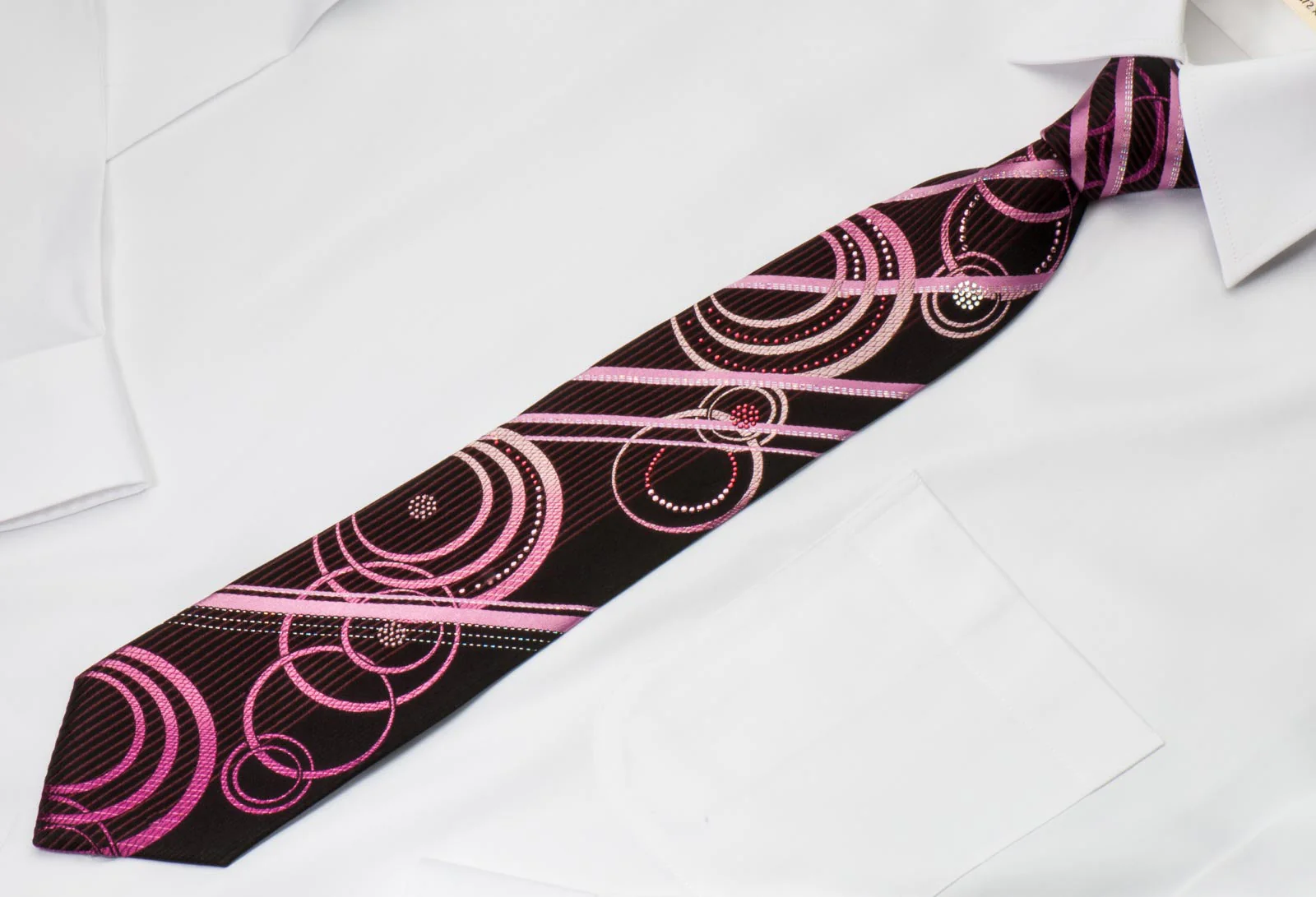 Pierre Cardin Rhinestone Necktie Geometric Circles On Purple With Silver Sparkles - Image 6