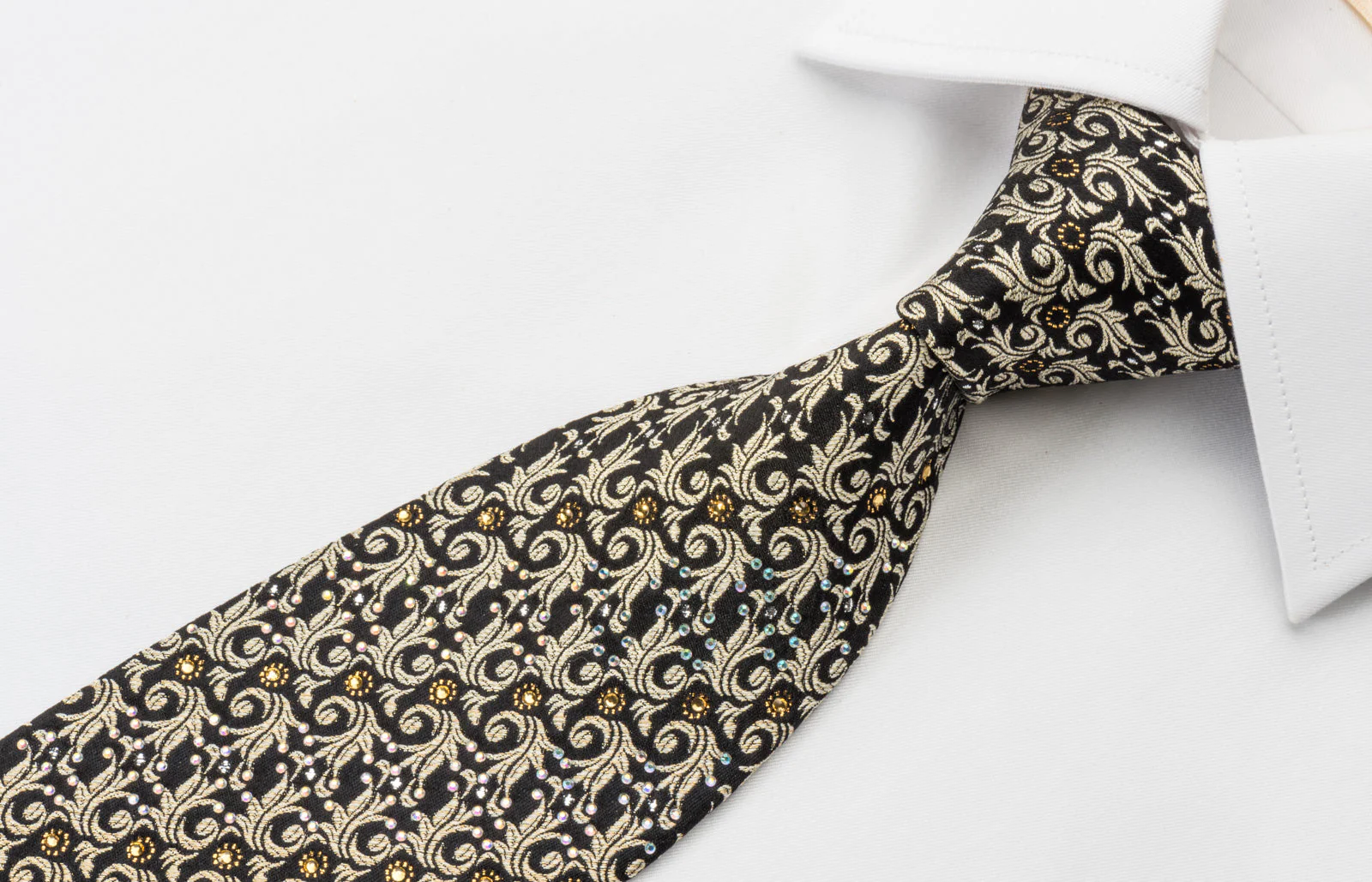 Pierre Cardin Rhinestone Necktie Golden Leaf On Black With Silver Sparkles - Image 2