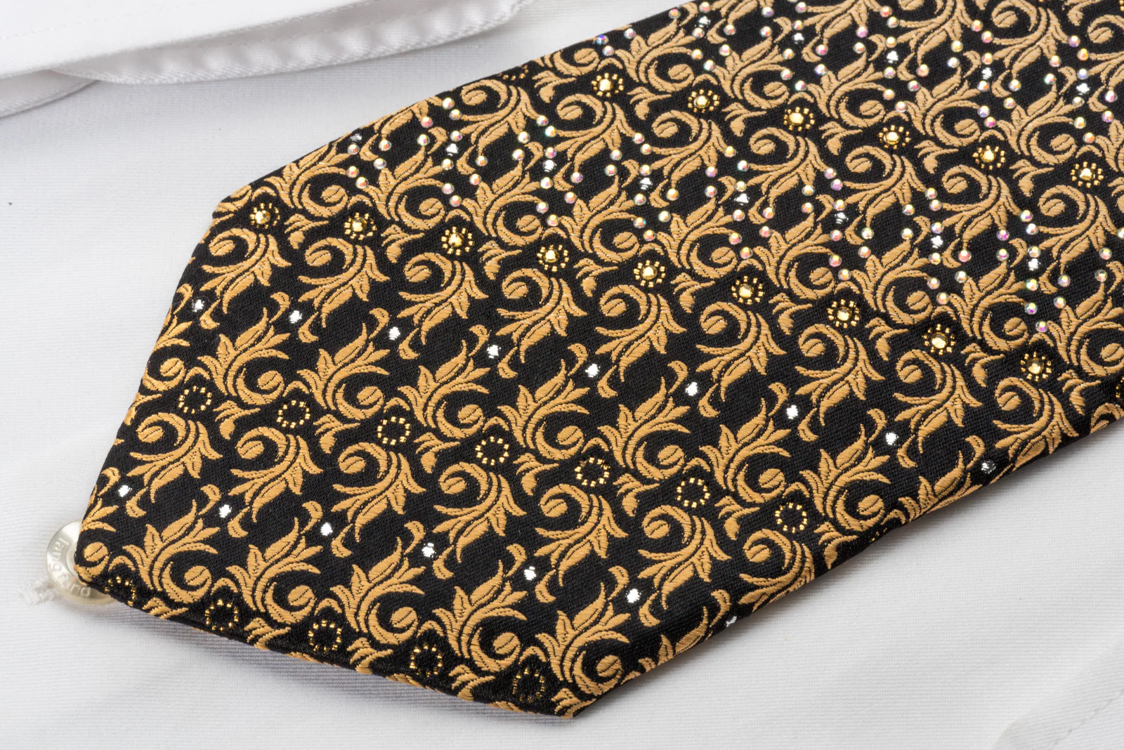 Pierre Cardin Rhinestone Necktie Golden Leaf On Black With Silver Sparkles - Image 7