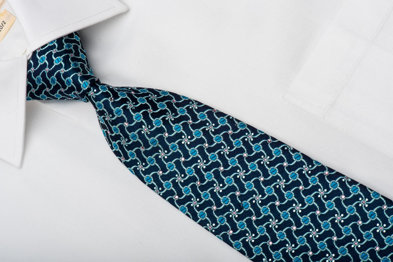 Pierre Cardin Rhinestone Necktie Trellis On Blue With Pink Sparkles - Image 2