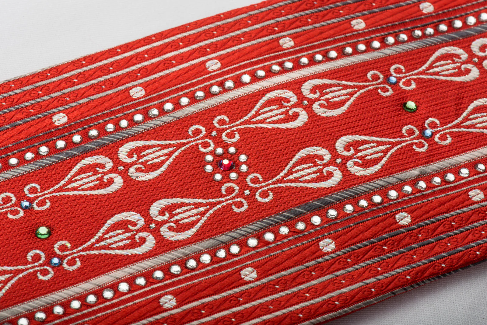Pierre Cardin Rhinestone Necktie Vertical Silver Stripes On Red With Silver Sparkles - Image 6