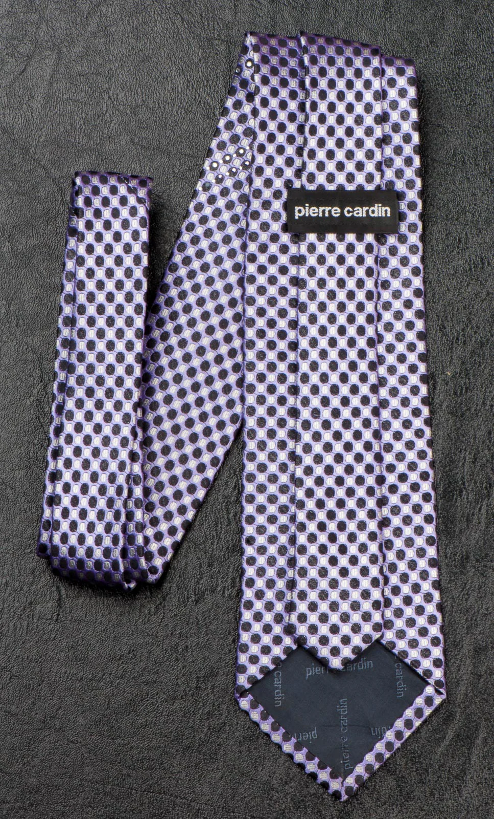 Pierre Cardin Rhinestone Silk Neck Tie Black Silver Dots On Mauve 3 1/4 Inch - Image 4