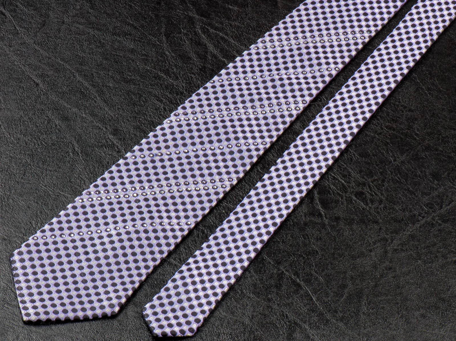 Pierre Cardin Rhinestone Silk Neck Tie Black Silver Dots On Mauve 3 1/4 Inch - Image 6
