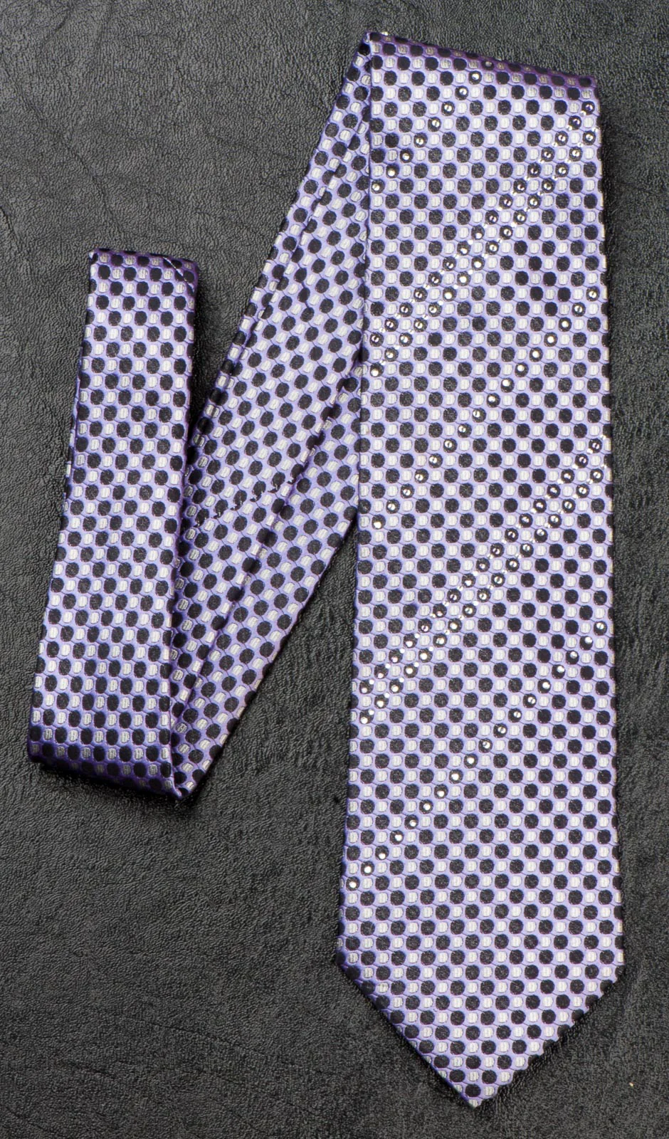 Pierre Cardin Rhinestone Silk Neck Tie Black Silver Dots On Mauve 3 1/4 Inch - Image 7