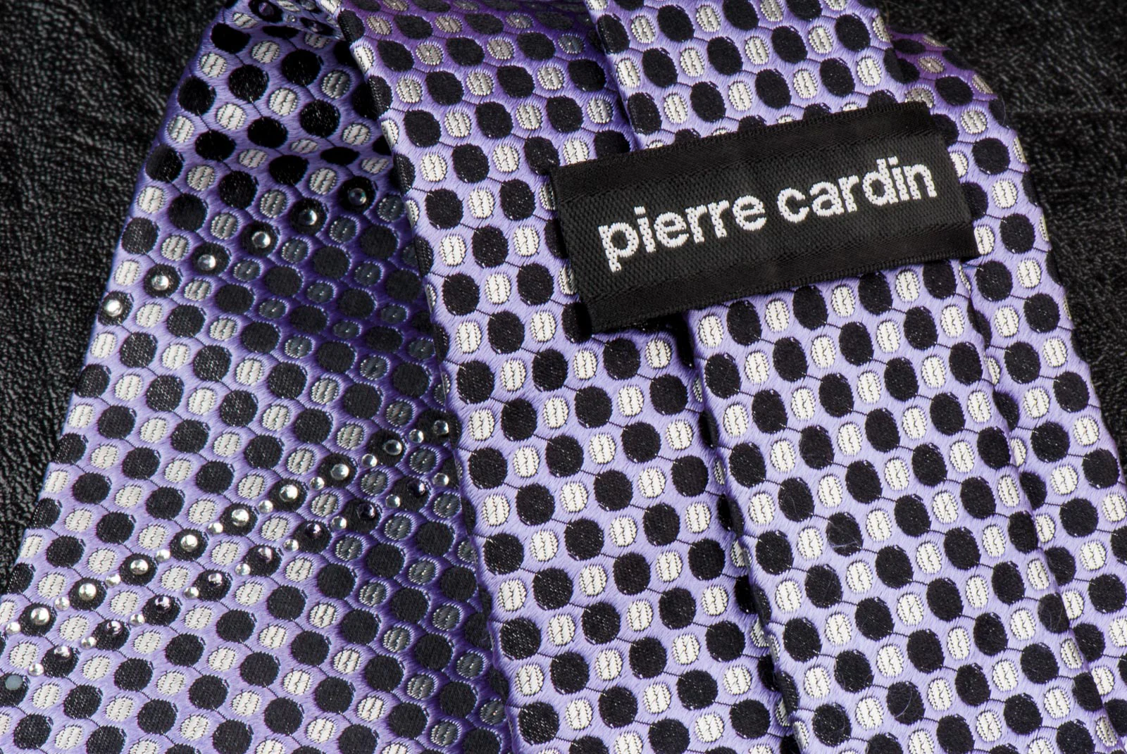 Pierre Cardin Rhinestone Silk Neck Tie Black Silver Dots On Mauve 3 1/4 Inch - Image 9