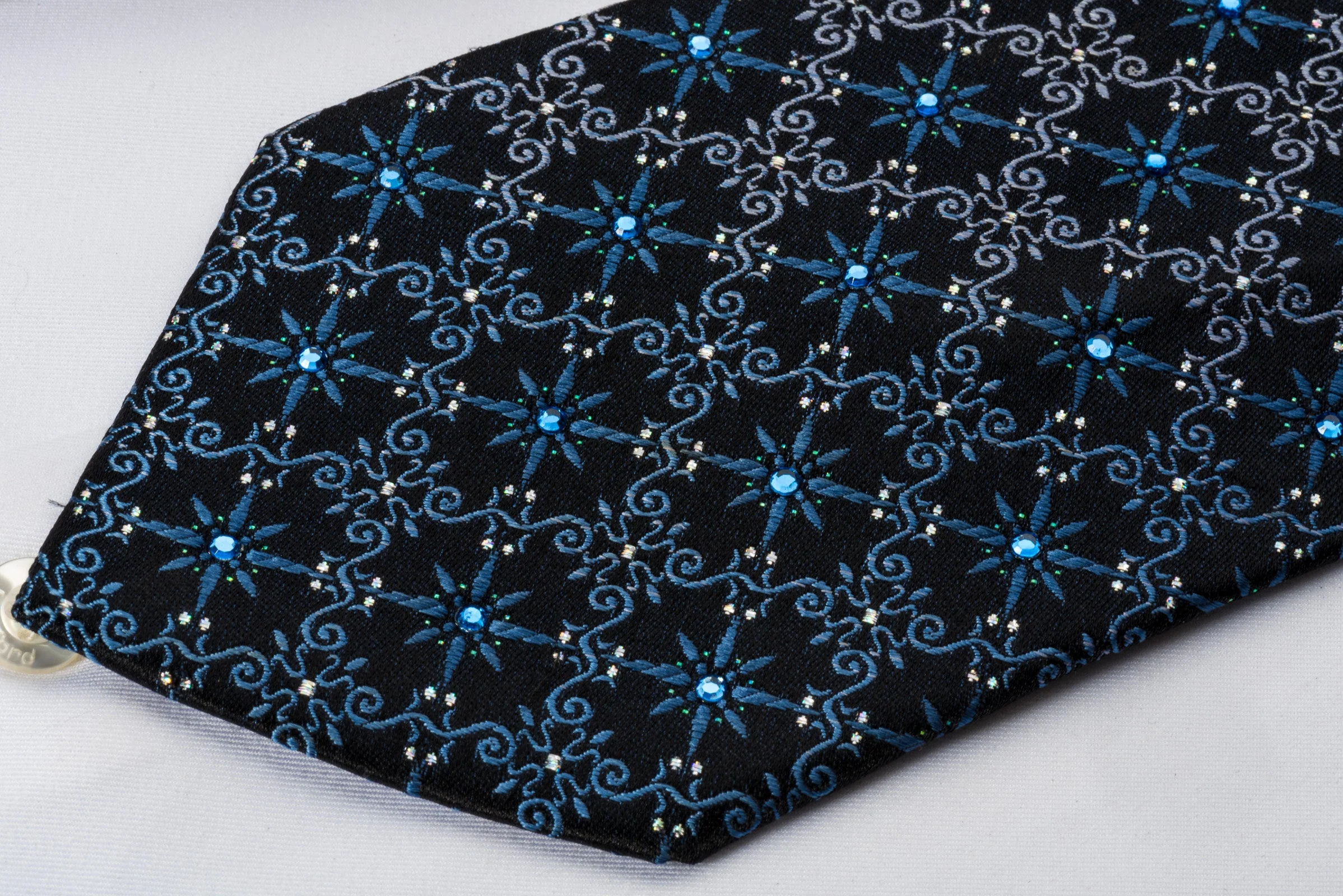 Pierre Cardin Rhinestone Silk Necktie Turquoise Cartouche On Blue With Sparkles - Image 7