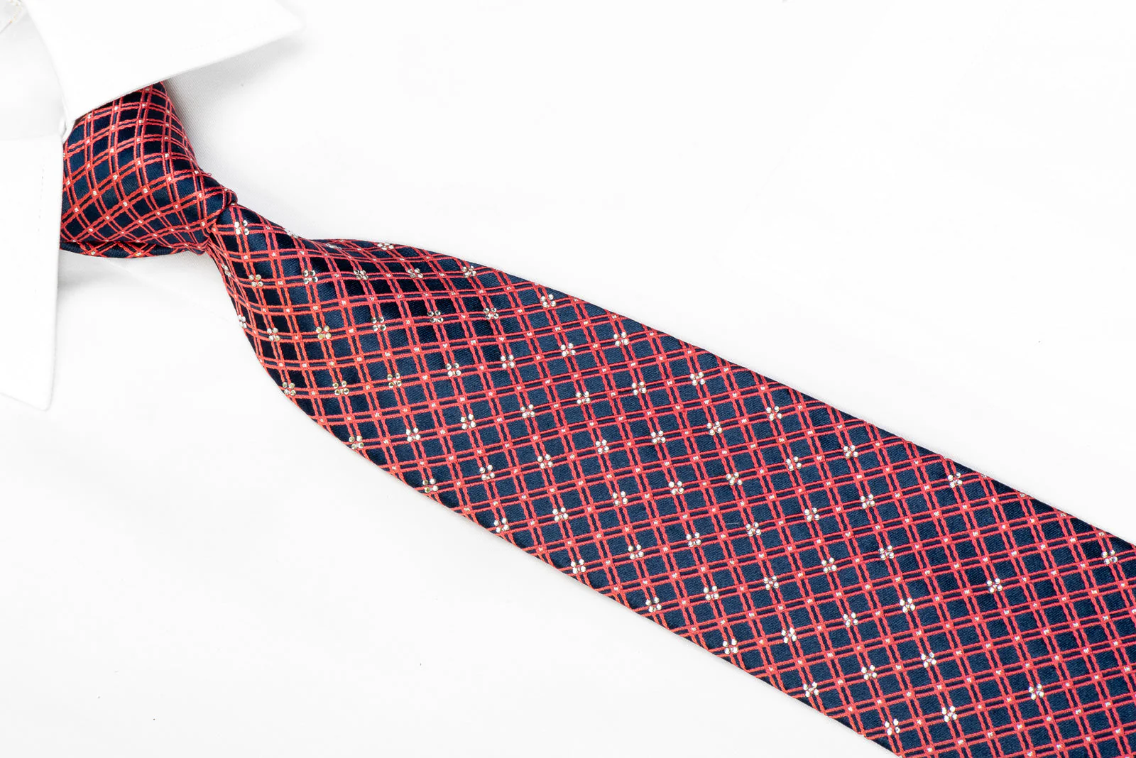 Rhinestone Tie Pink Checkered Stripes On Navy With Sparkles - Image 2