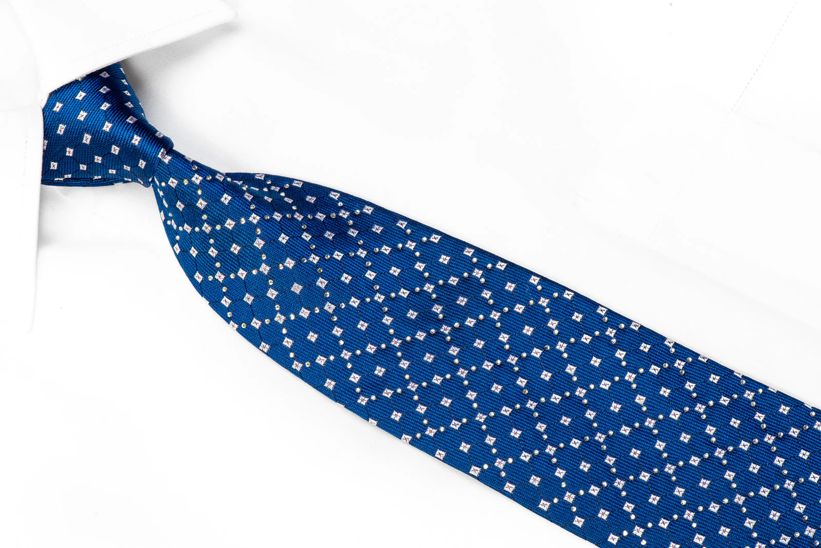 Pierre Cardin Rhinestone Tie Silver Squares On Blue With Red Sparkles - Image 2