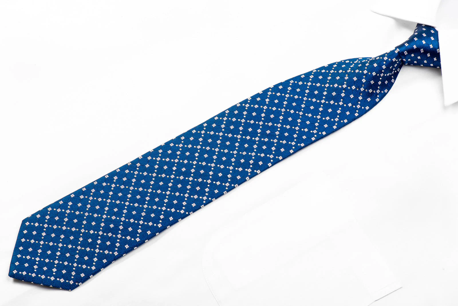 Pierre Cardin Rhinestone Tie Silver Squares On Blue With Red Sparkles - Image 4