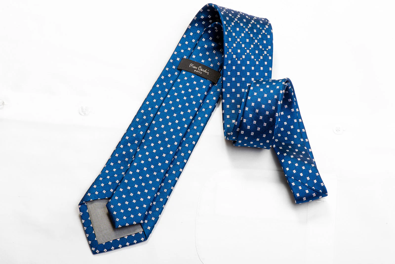 Pierre Cardin Rhinestone Tie Silver Squares On Blue With Red Sparkles - Image 5
