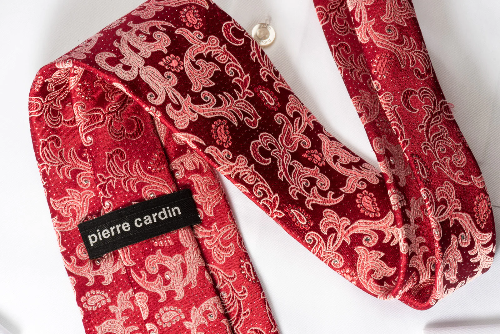Pierre Cardin Silk Necktie Paisley On Burgundy With Silver Sparkles - Image 3