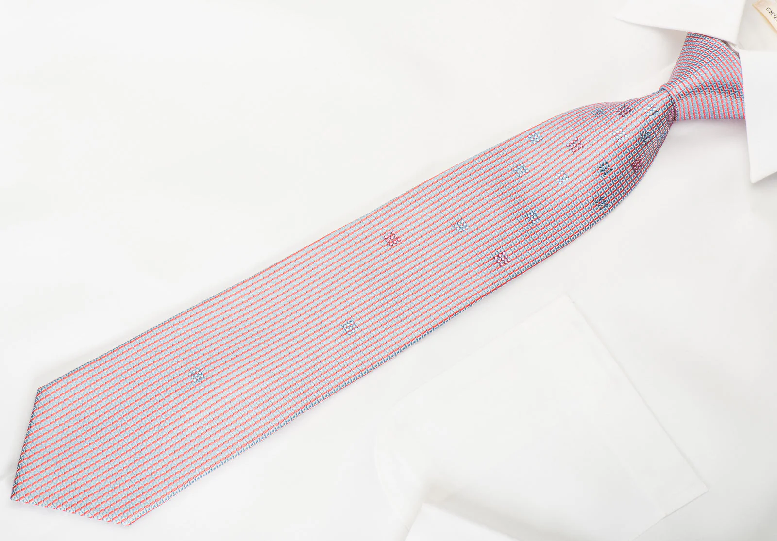 Pierre Cardin Silk Tie Blue Red Lattice With Rhinestones - Image 2