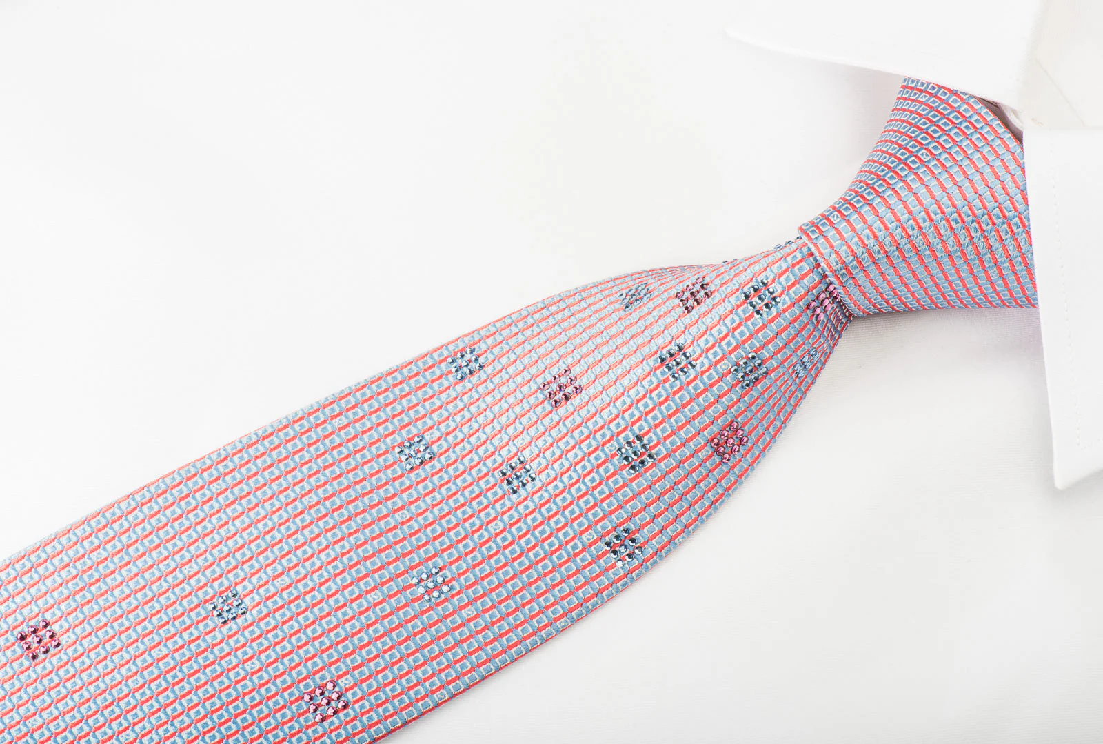Pierre Cardin Silk Tie Blue Red Lattice With Rhinestones - Image 3