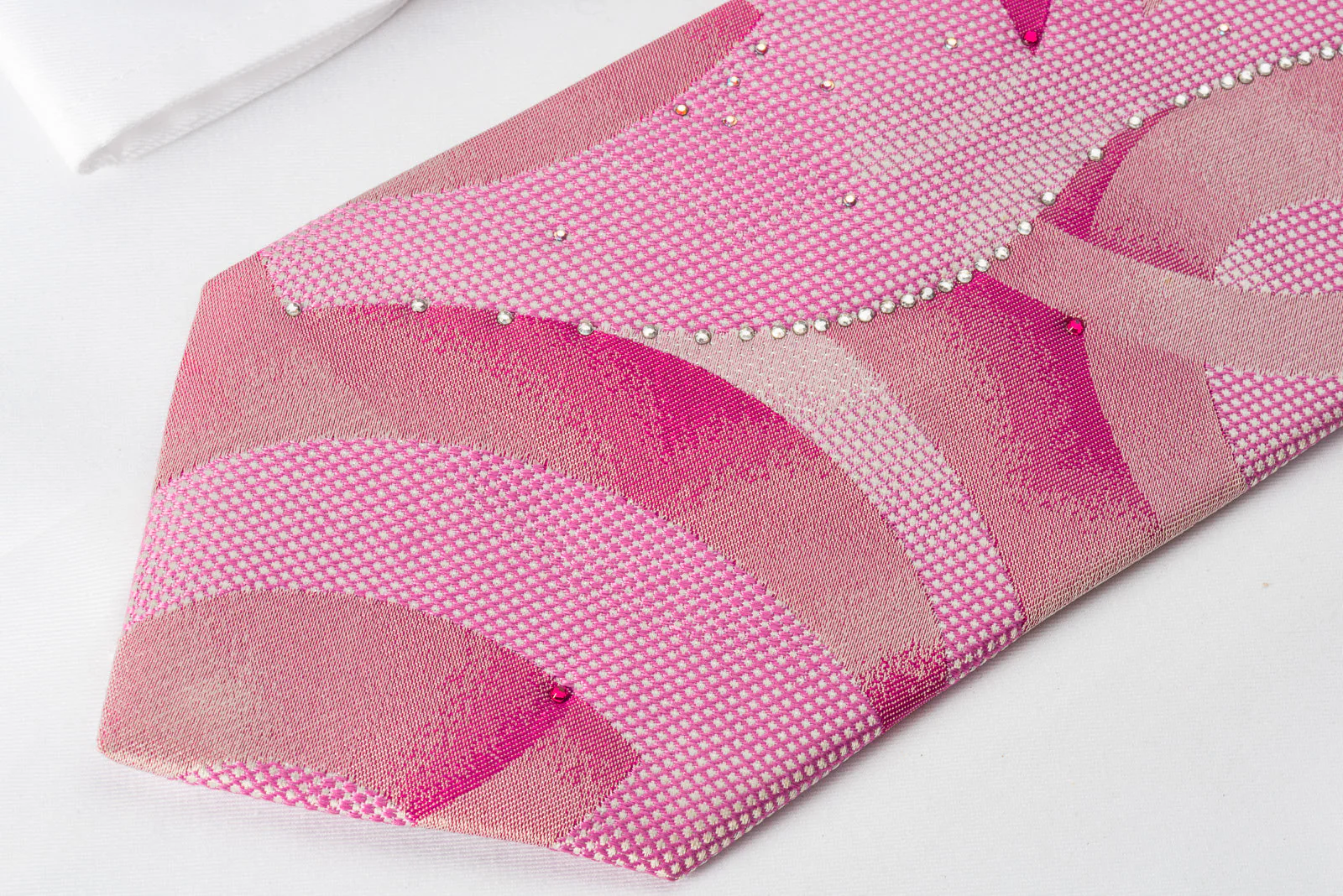 Pierre Cardin Silk Tie Retro Geometric On Pink With Rhinestones - Image 5