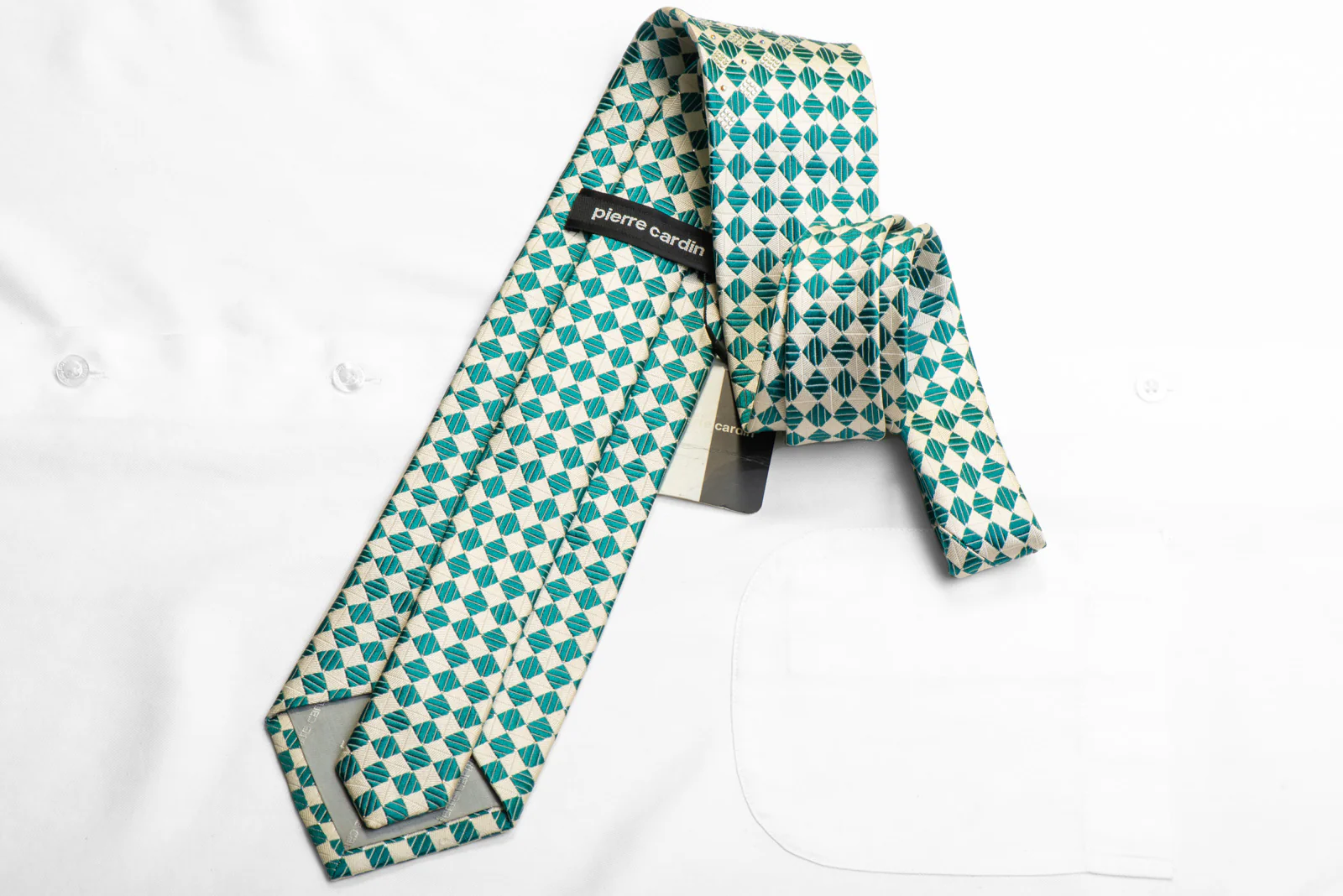 Pierre Cardin Silk Tie Teal White Checkered With Silver Sparkles - Image 4