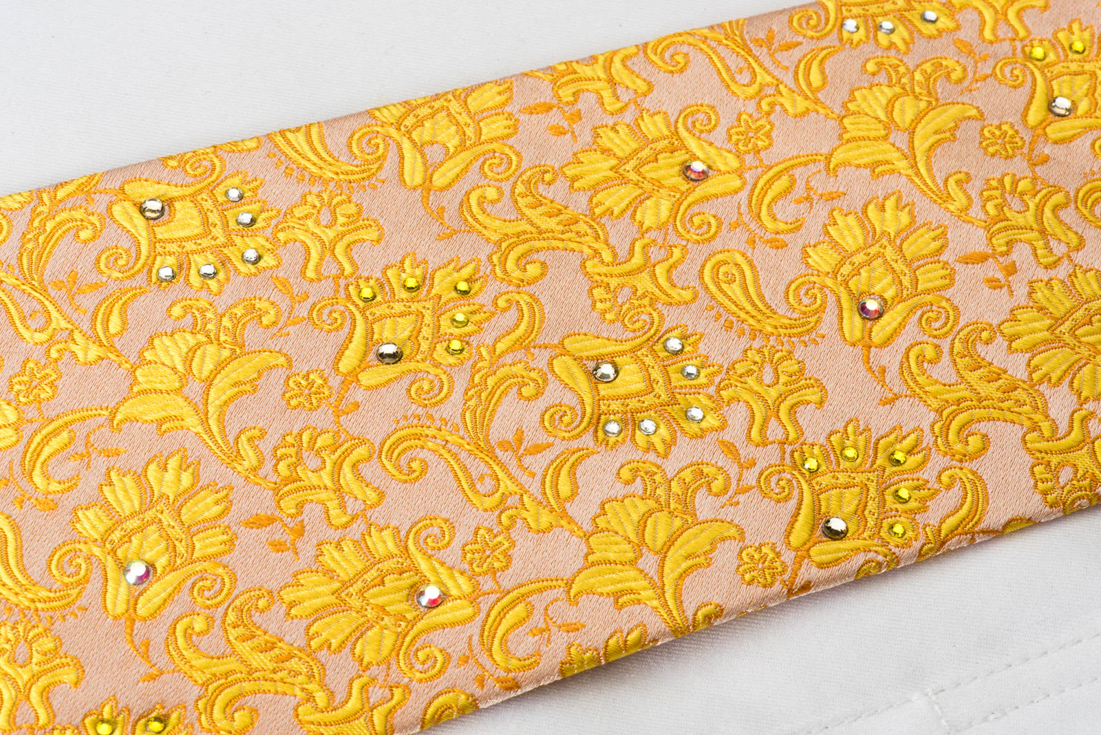 Pierre Cardin Silk Tie Yellow Orange Floral On White Pink With Yellow White Crystal Rhinestones - Image 6