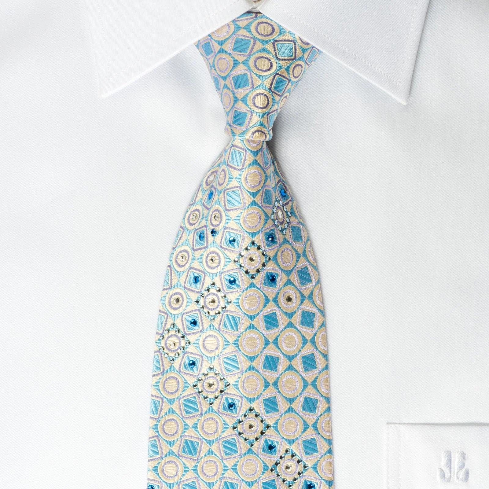 Pierre Cardin Woven Silk Rhinestone Necktie Blue Checker On White