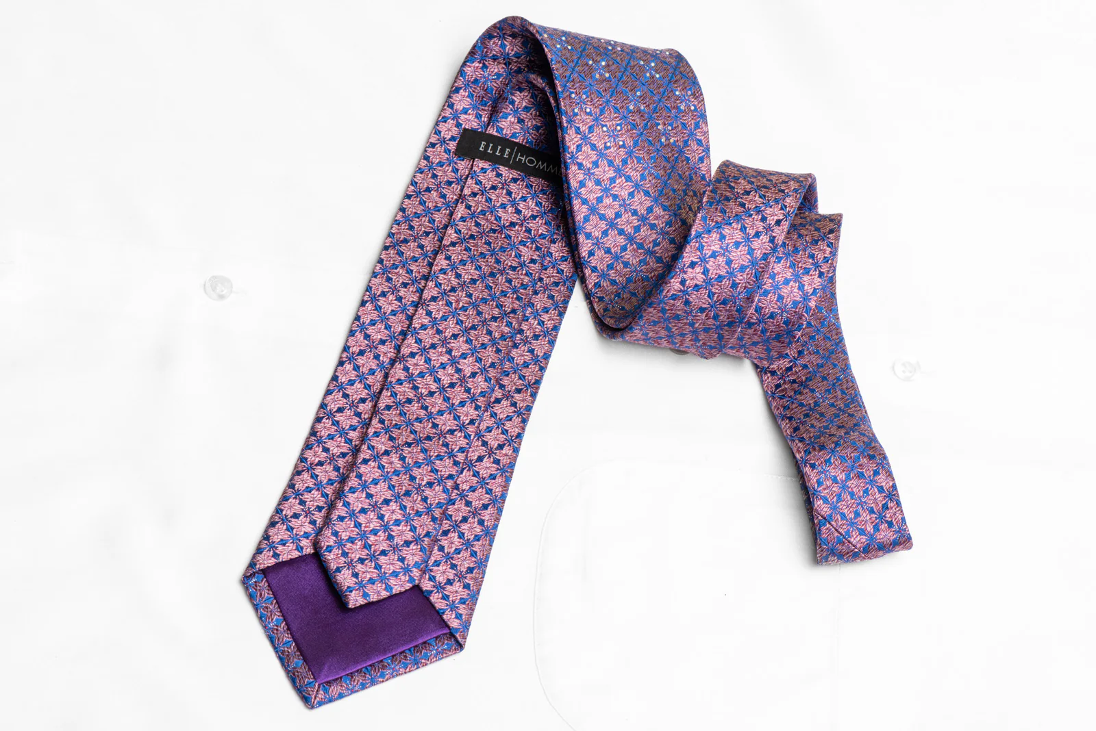 Pink Geometric On Blue Rhinestone Tie With Silver Sparkles - Image 4
