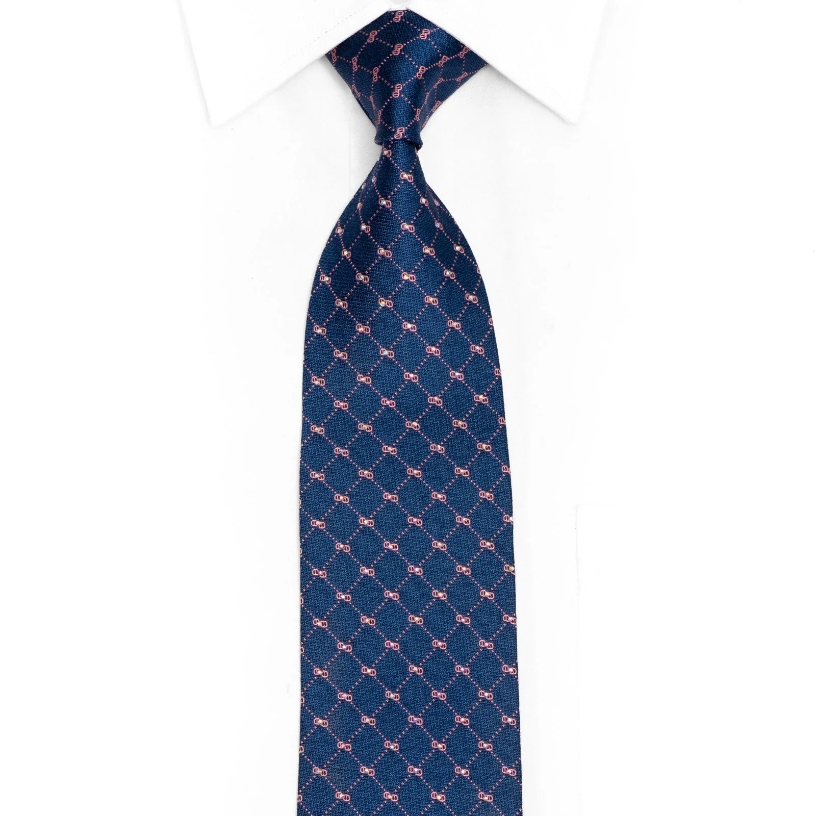 Pink Monogram Trellis On Blue Rhinestone Silk Tie
