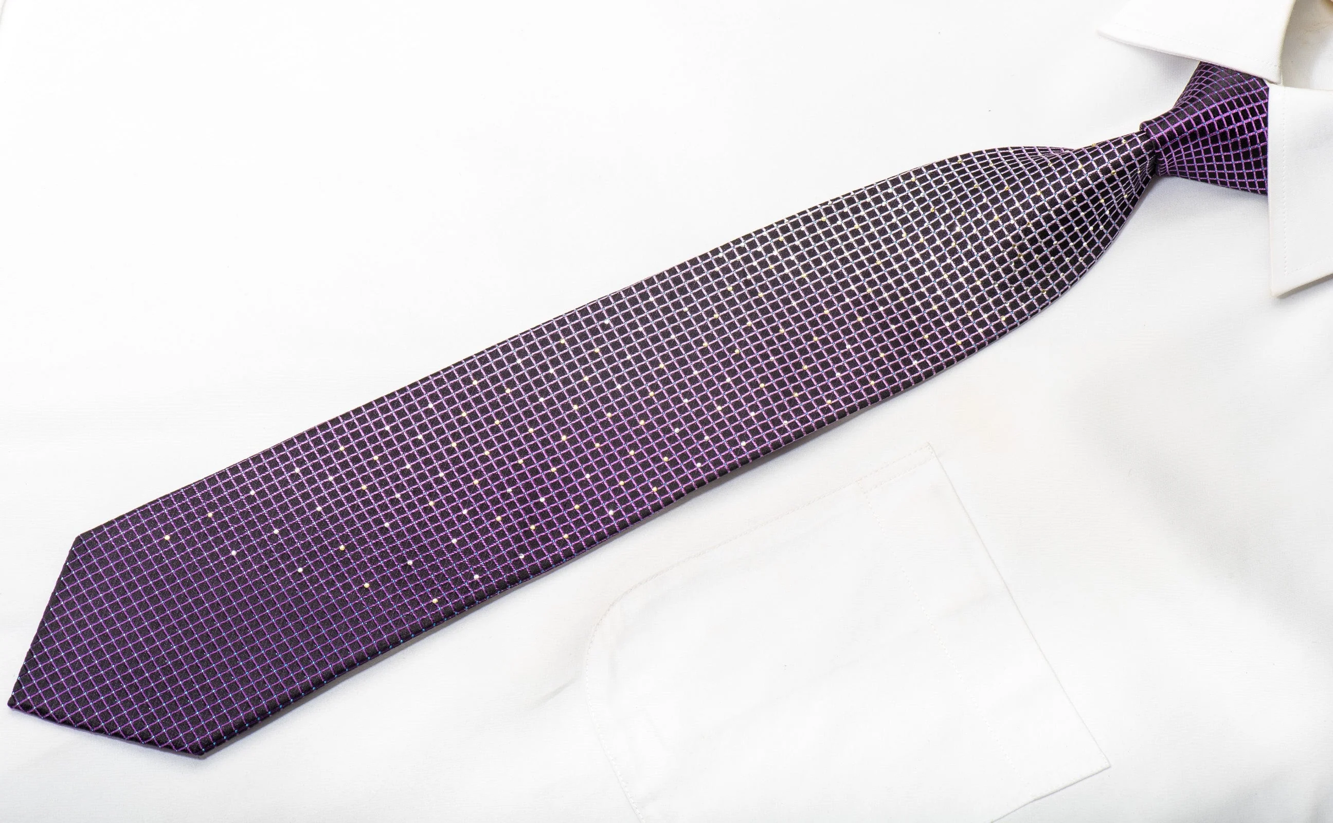 Premierlux Men's Silk Rhinestone Tie Lattice On Purple With Blue Sparkles - Image 4