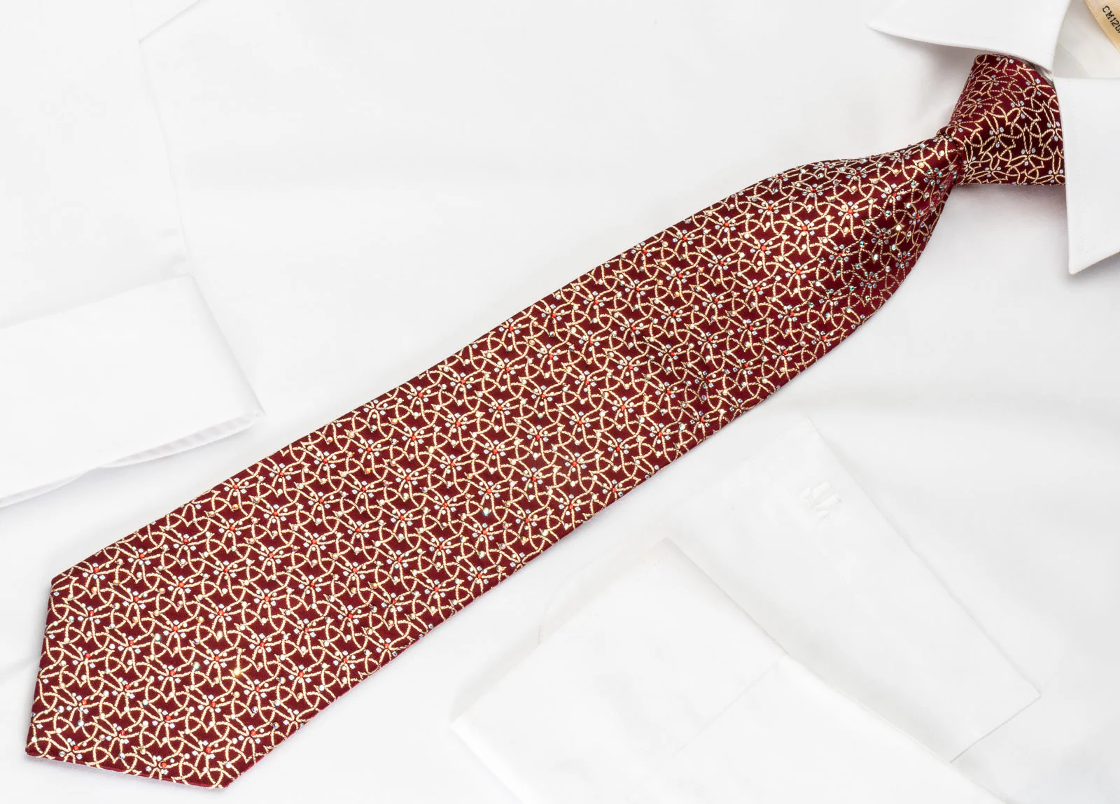 Gold Trellis On Burgundy Rhinestone Tie With Golden Sparkles - Image 4