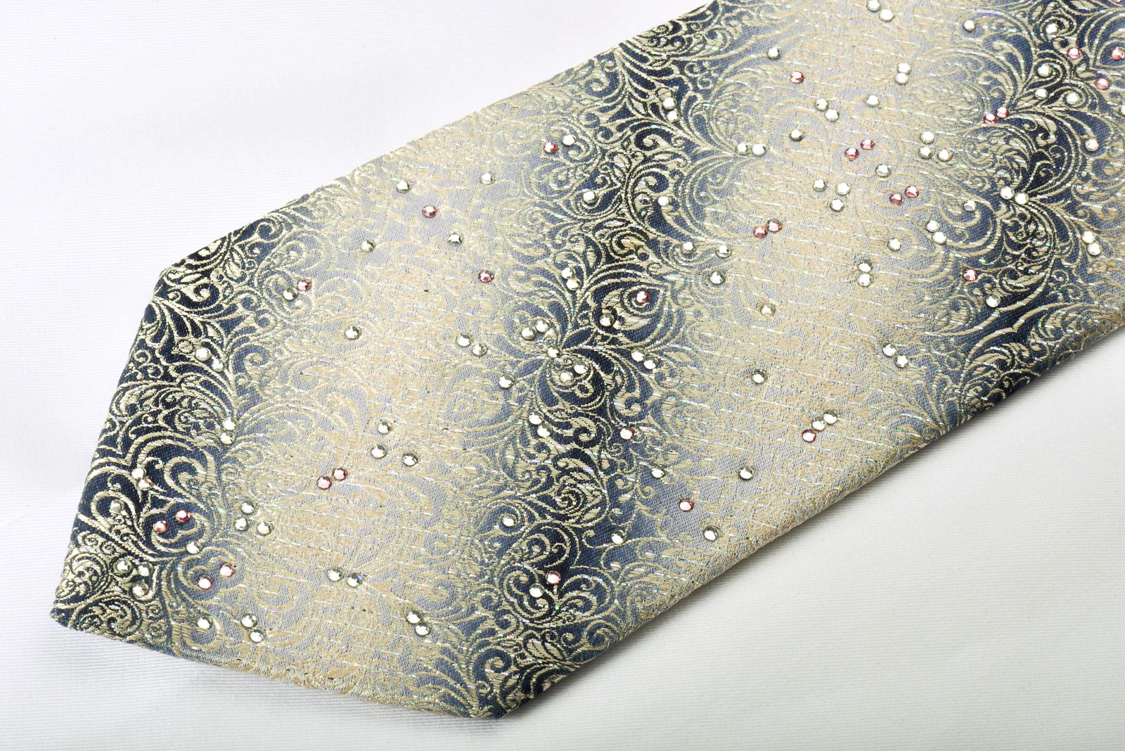 Premierlux Rhinestone Silk Necktie Silver Damask On Graduating Silver With Sparkles - Image 6