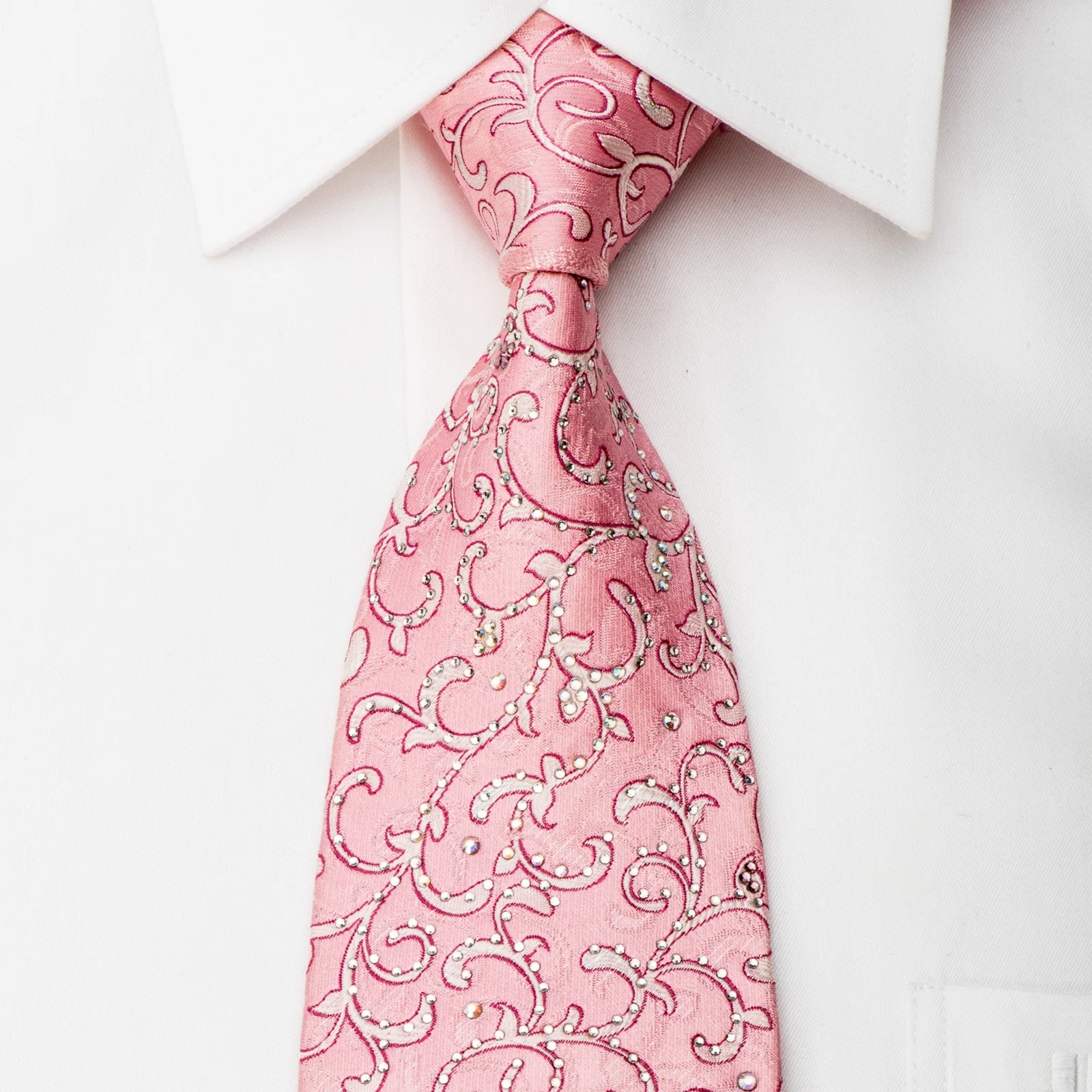 Premierlux Rhinestone Tie Scrolls On Pink With Silver Sparkles