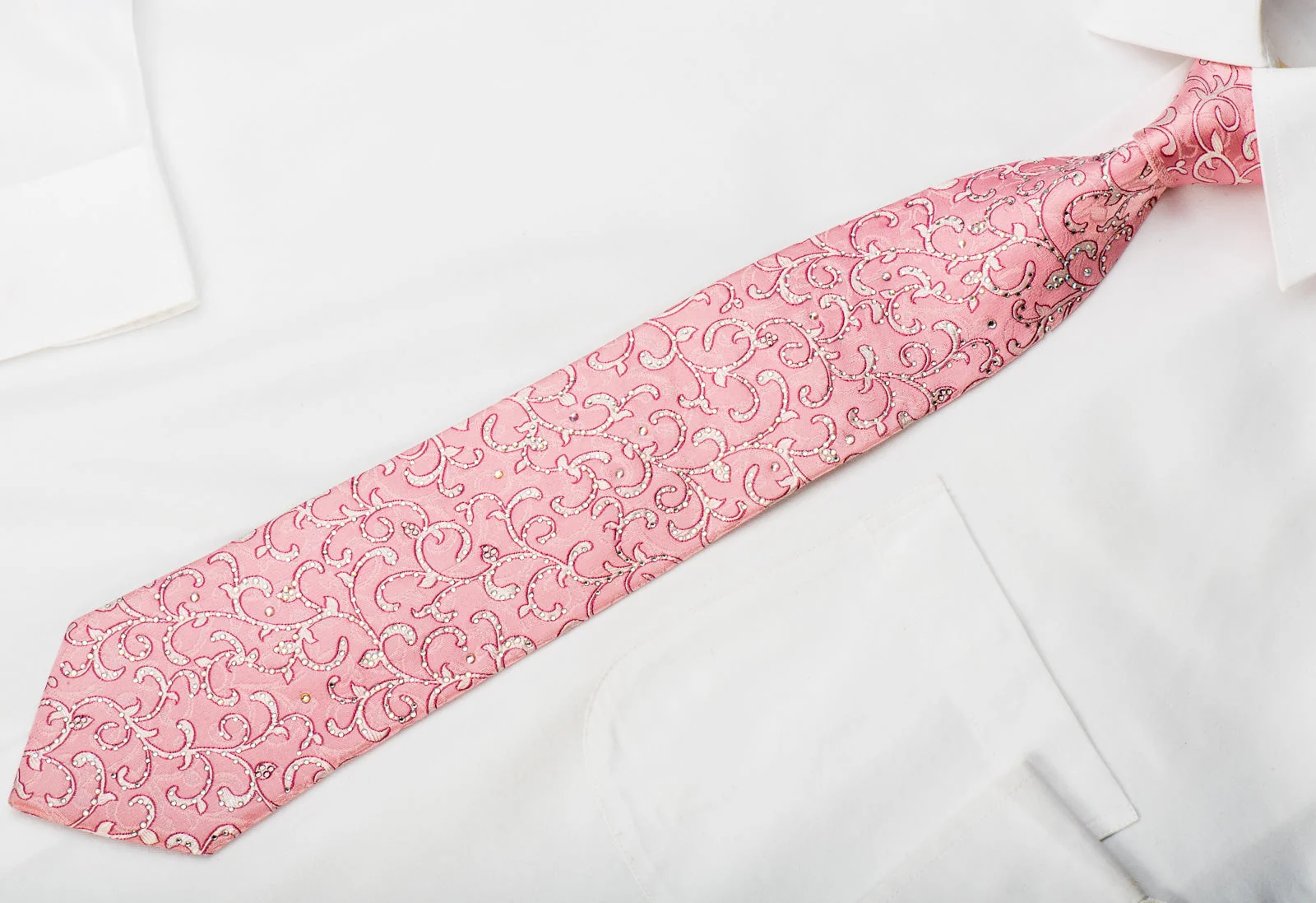 Premierlux Rhinestone Tie Scrolls On Pink With Silver Sparkles - Image 4