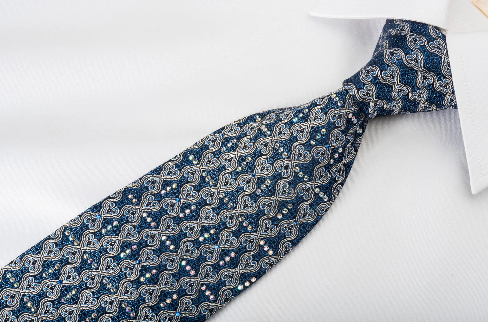 Premierlux Silk Rhinestone Necktie Cartouche On Blue With Silver Sparkles - Image 3