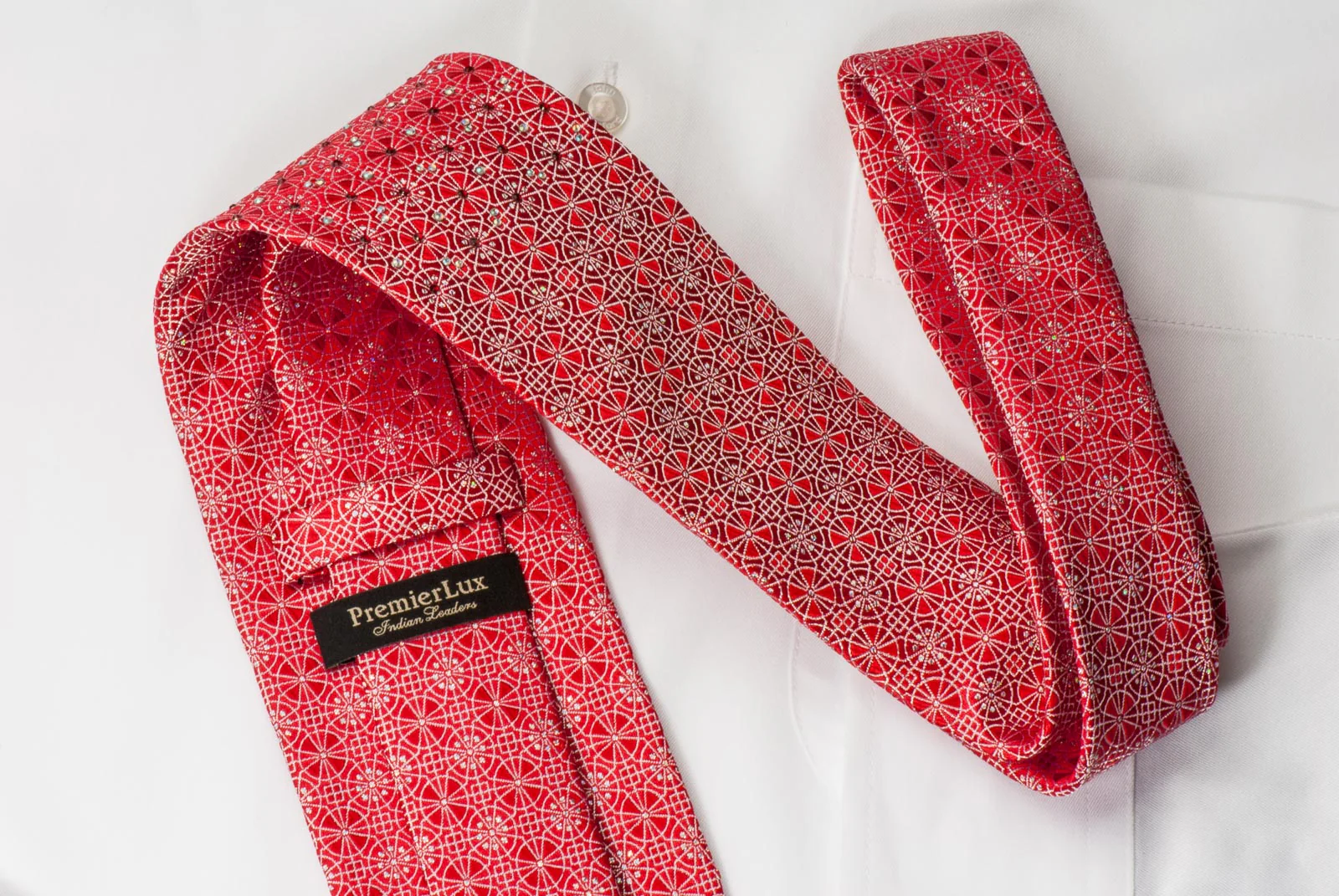 Premierlux Silk Rhinestone Necktie Silver Trellis On Burgundy Red With Silver Sparkles - Image 4
